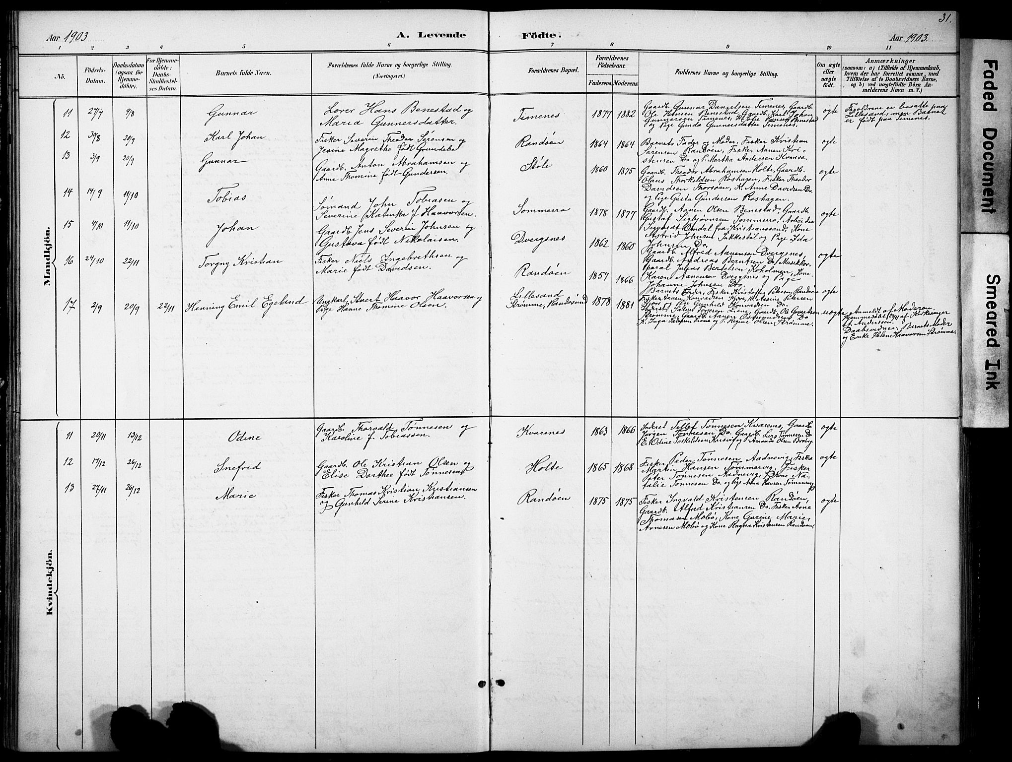 Oddernes sokneprestkontor, AV/SAK-1111-0033/F/Fb/Fbb/L0002: Parish register (copy) no. B 2, 1889-1933, p. 31