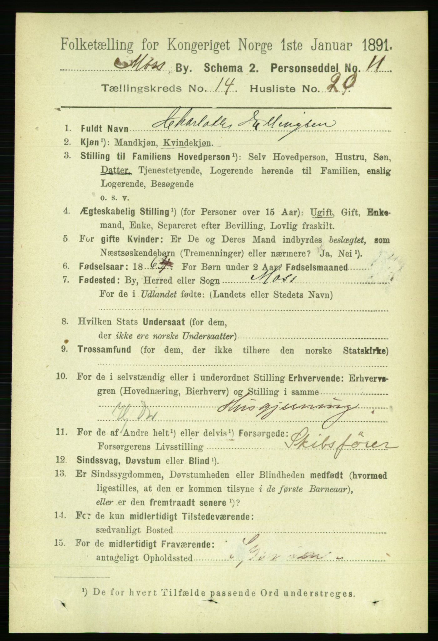 RA, 1891 census for 0104 Moss, 1891, p. 7200