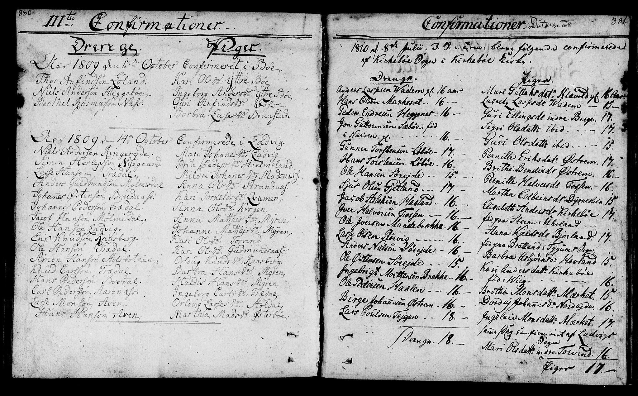 Lavik sokneprestembete, SAB/A-80901: Parish register (official) no. A 1, 1809-1822, p. 380-381