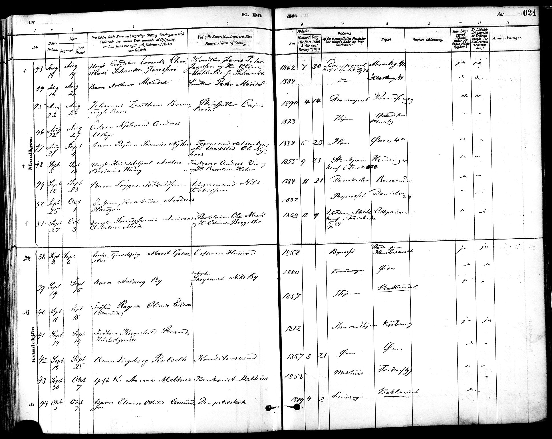 Ministerialprotokoller, klokkerbøker og fødselsregistre - Sør-Trøndelag, SAT/A-1456/601/L0058: Parish register (official) no. 601A26, 1877-1891, p. 624