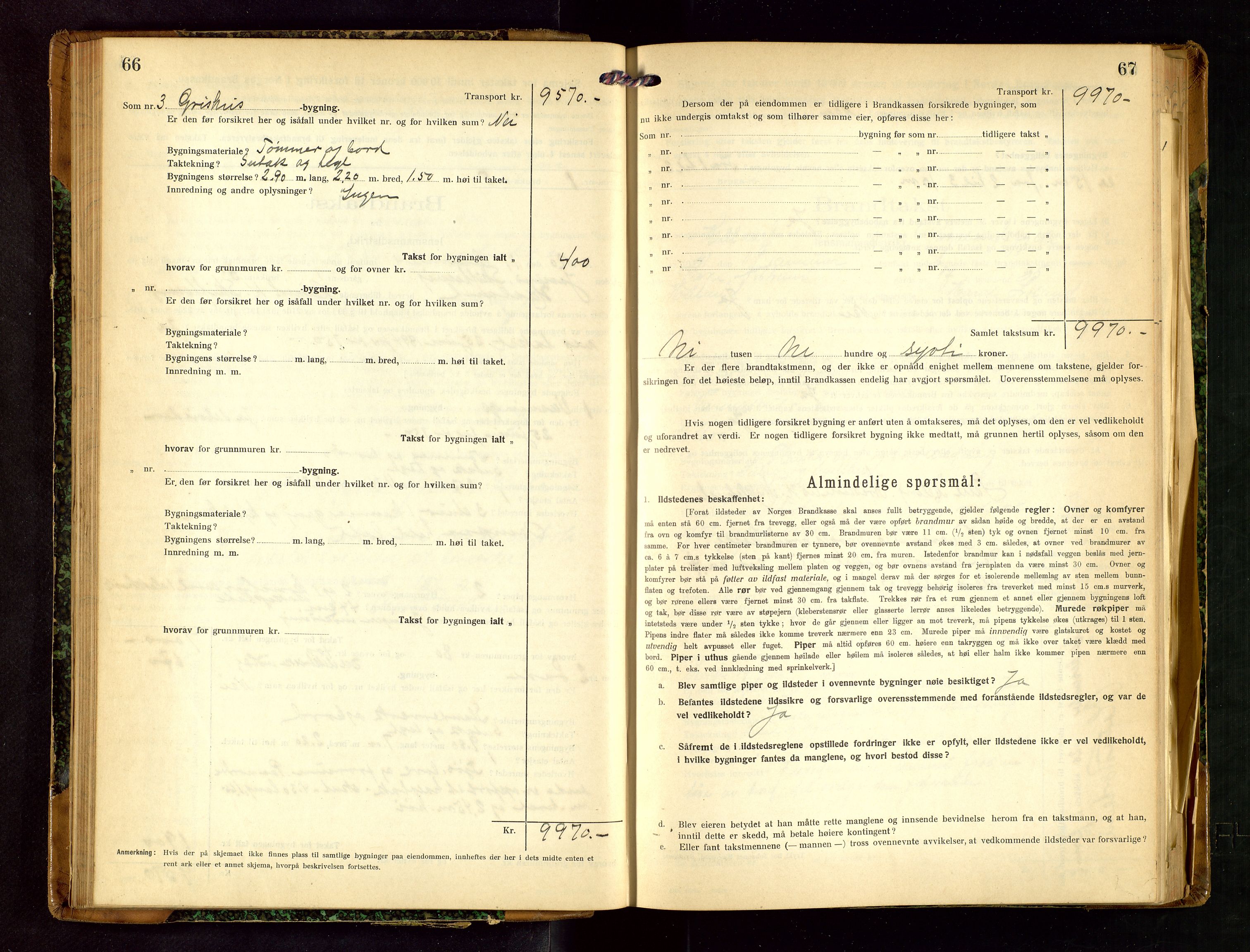 Håland lensmannskontor, SAST/A-100100/Gob/L0007: Branntakstprotokoll - skjematakst. Register i boken., 1920-1925, p. 66-67