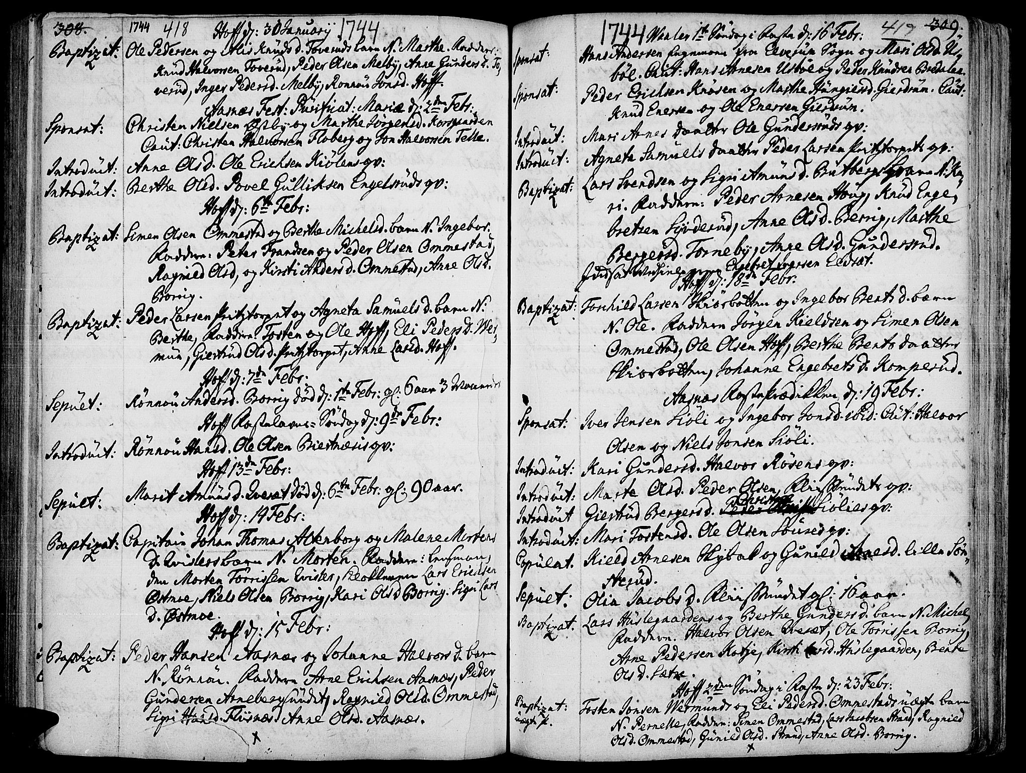 Hof prestekontor, AV/SAH-PREST-038/H/Ha/Haa/L0002: Parish register (official) no. 2, 1720-1749, p. 418-419