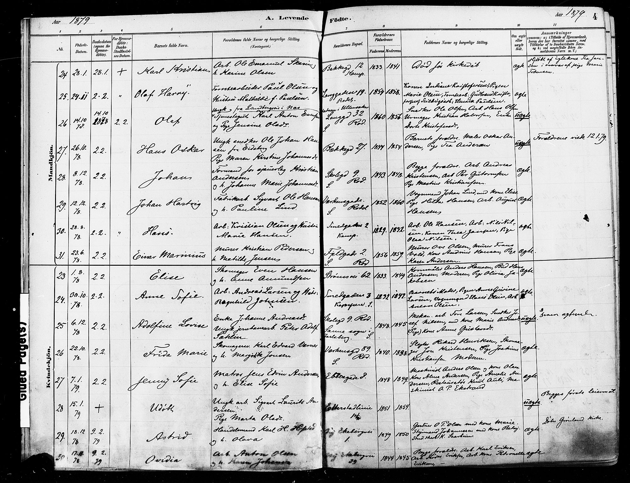 Østre Aker prestekontor Kirkebøker, AV/SAO-A-10840/F/Fa/L0006: Parish register (official) no. I 5, 1879-1882, p. 4