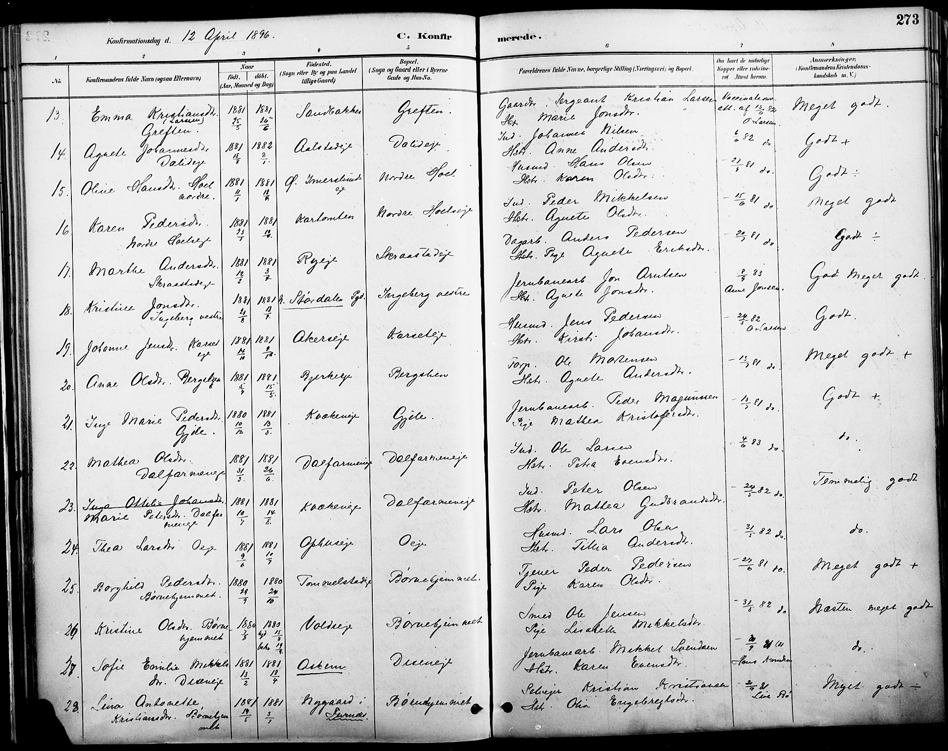 Vang prestekontor, Hedmark, AV/SAH-PREST-008/H/Ha/Haa/L0019A: Parish register (official) no. 19, 1886-1900, p. 273