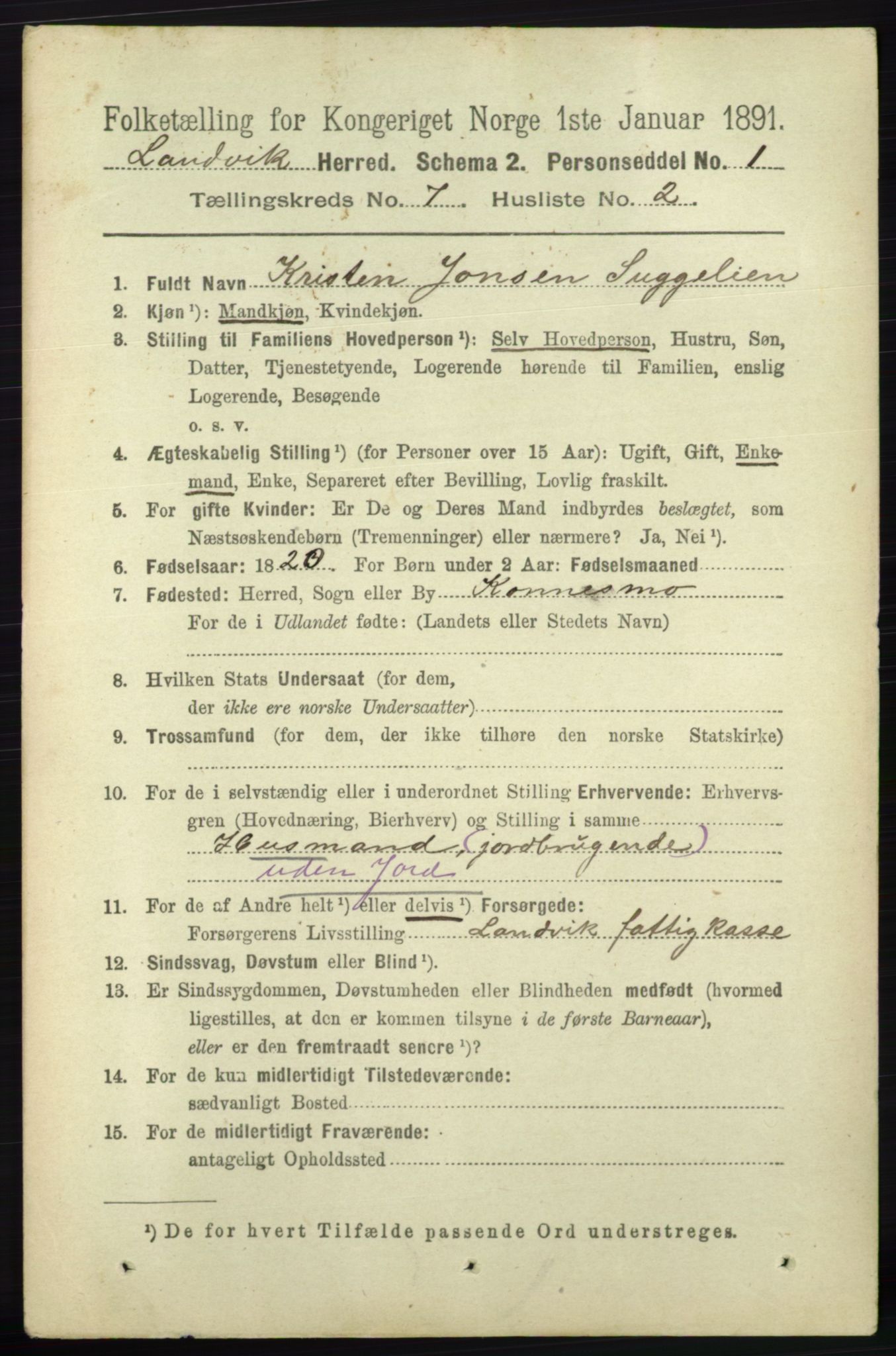 RA, 1891 census for 0924 Landvik, 1891, p. 2774