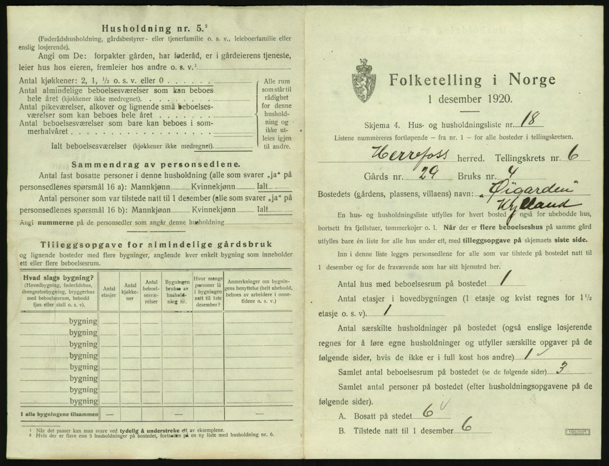 SAK, 1920 census for Herefoss, 1920, p. 226