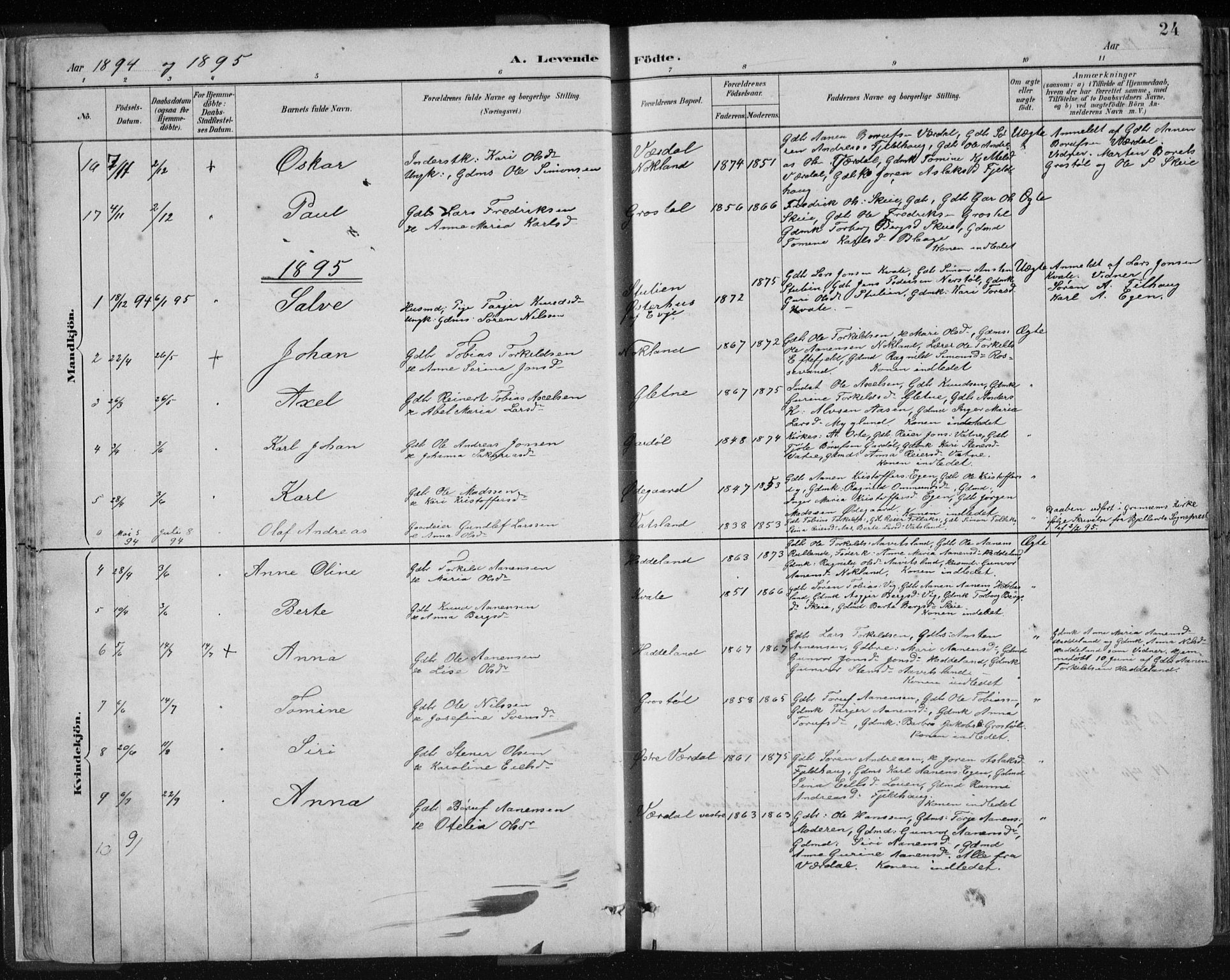 Hægebostad sokneprestkontor, AV/SAK-1111-0024/F/Fb/Fbb/L0003: Parish register (copy) no. B 3, 1887-1937, p. 24