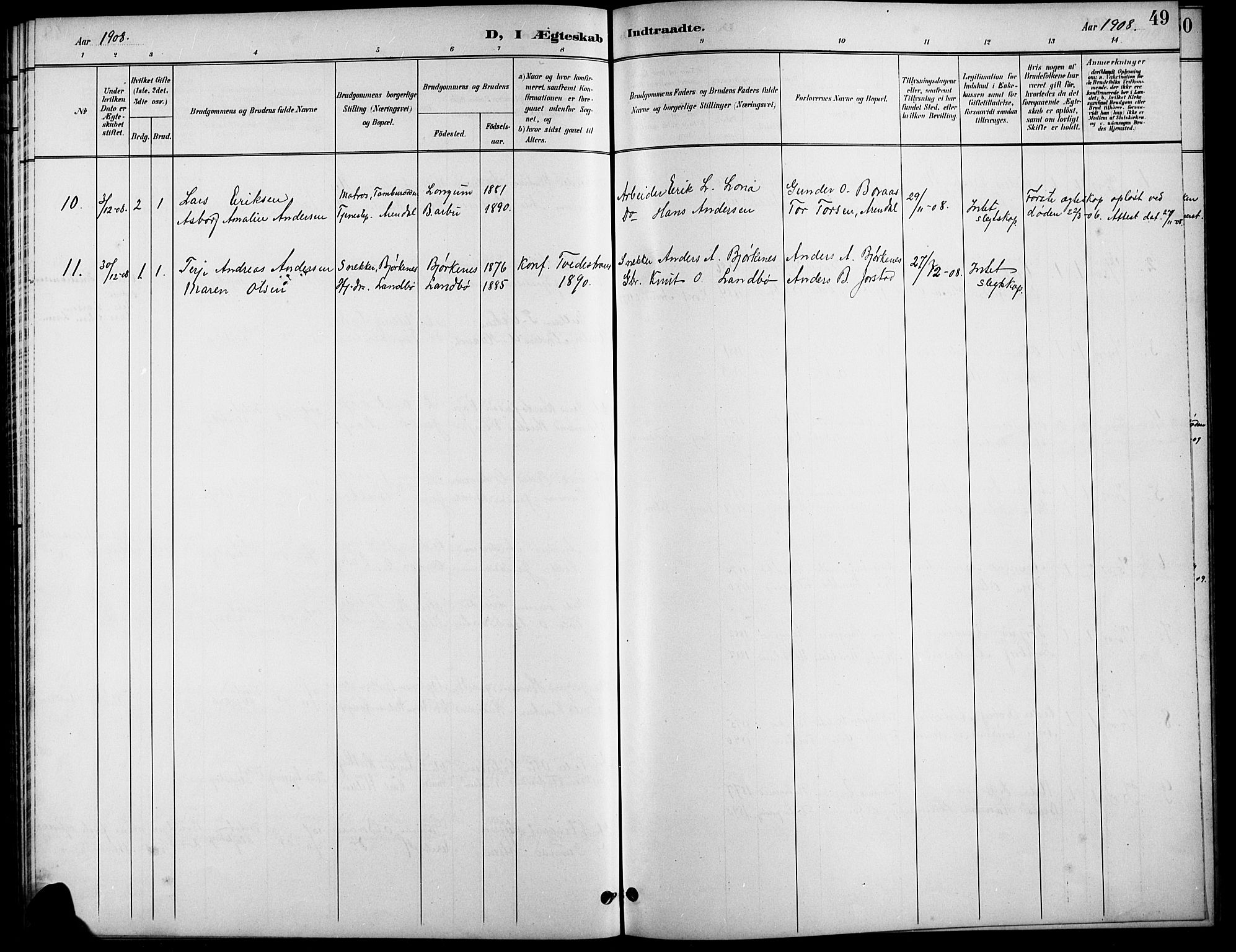 Austre Moland sokneprestkontor, AV/SAK-1111-0001/F/Fb/Fba/L0004: Parish register (copy) no. B 4a, 1897-1913, p. 49