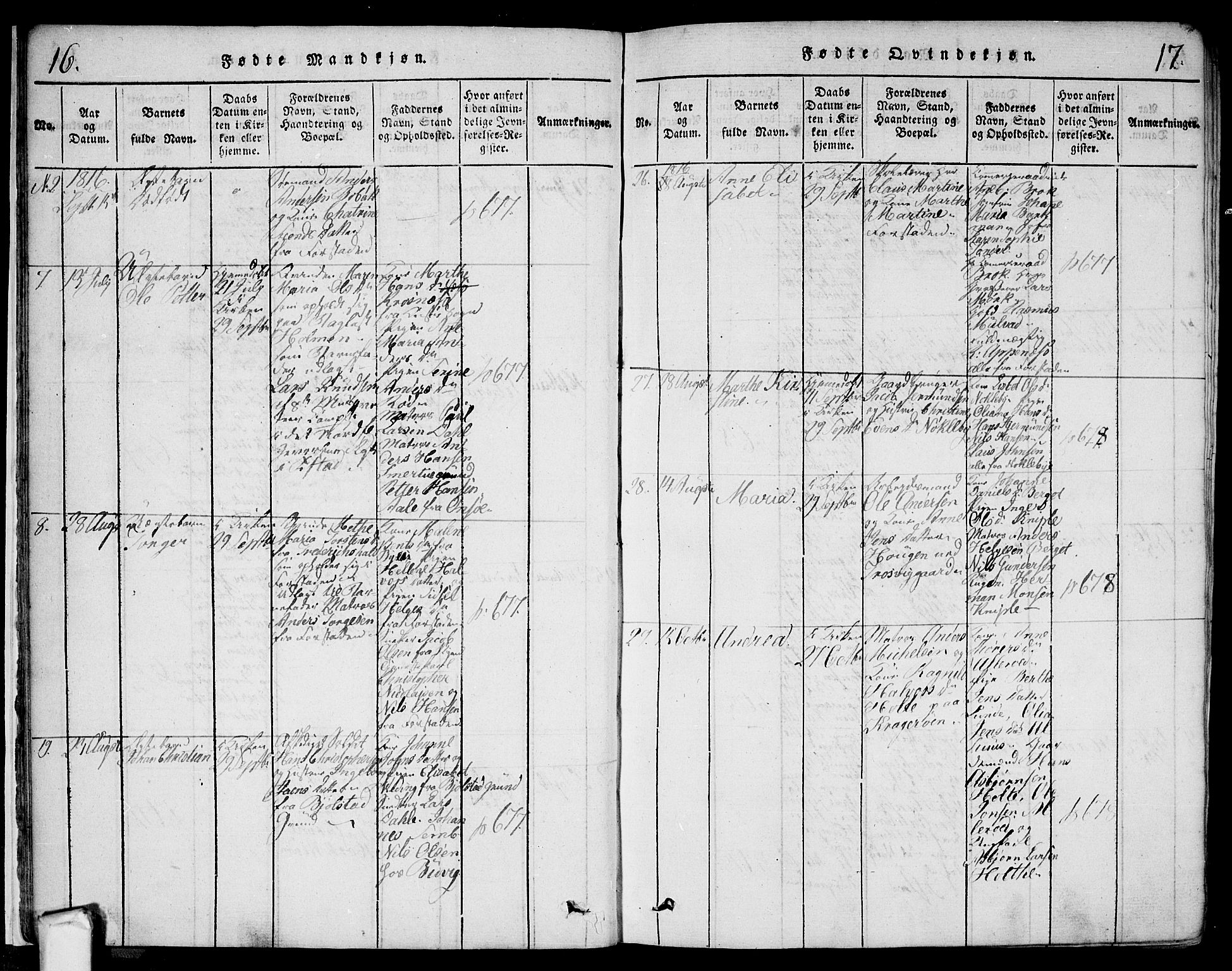 Glemmen prestekontor Kirkebøker, SAO/A-10908/F/Fa/L0004: Parish register (official) no. 4, 1816-1838, p. 16-17