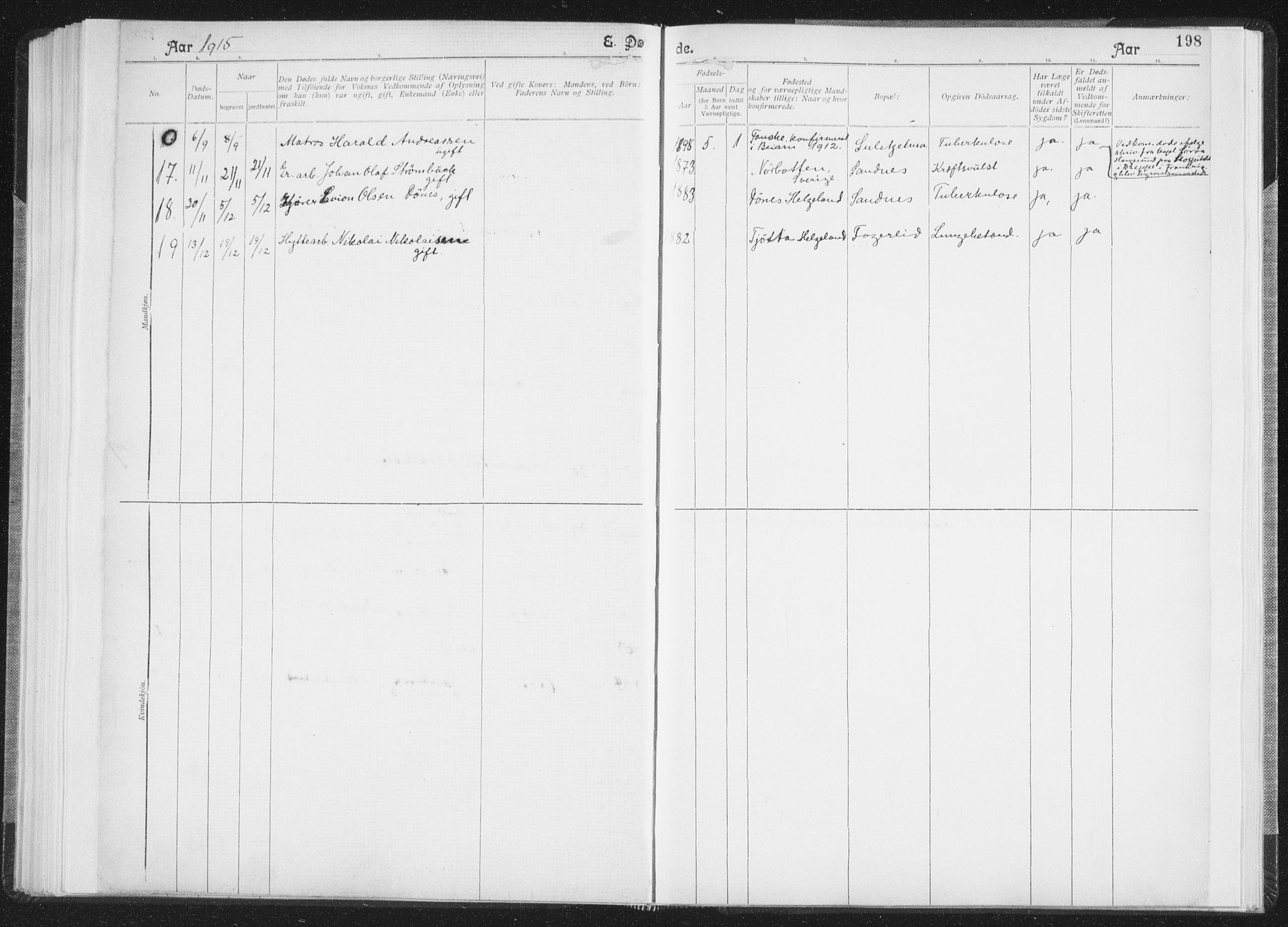 Ministerialprotokoller, klokkerbøker og fødselsregistre - Nordland, SAT/A-1459/850/L0711: Curate's parish register no. 850B01, 1902-1915, p. 198