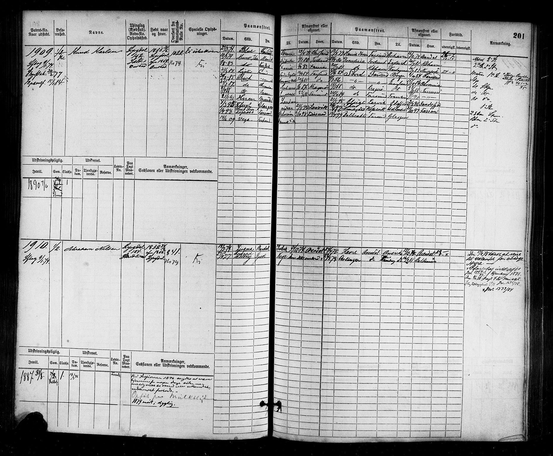 Farsund mønstringskrets, AV/SAK-2031-0017/F/Fb/L0003: Hovedrulle nr 1509-2274, M-6, 1868-1915, p. 207