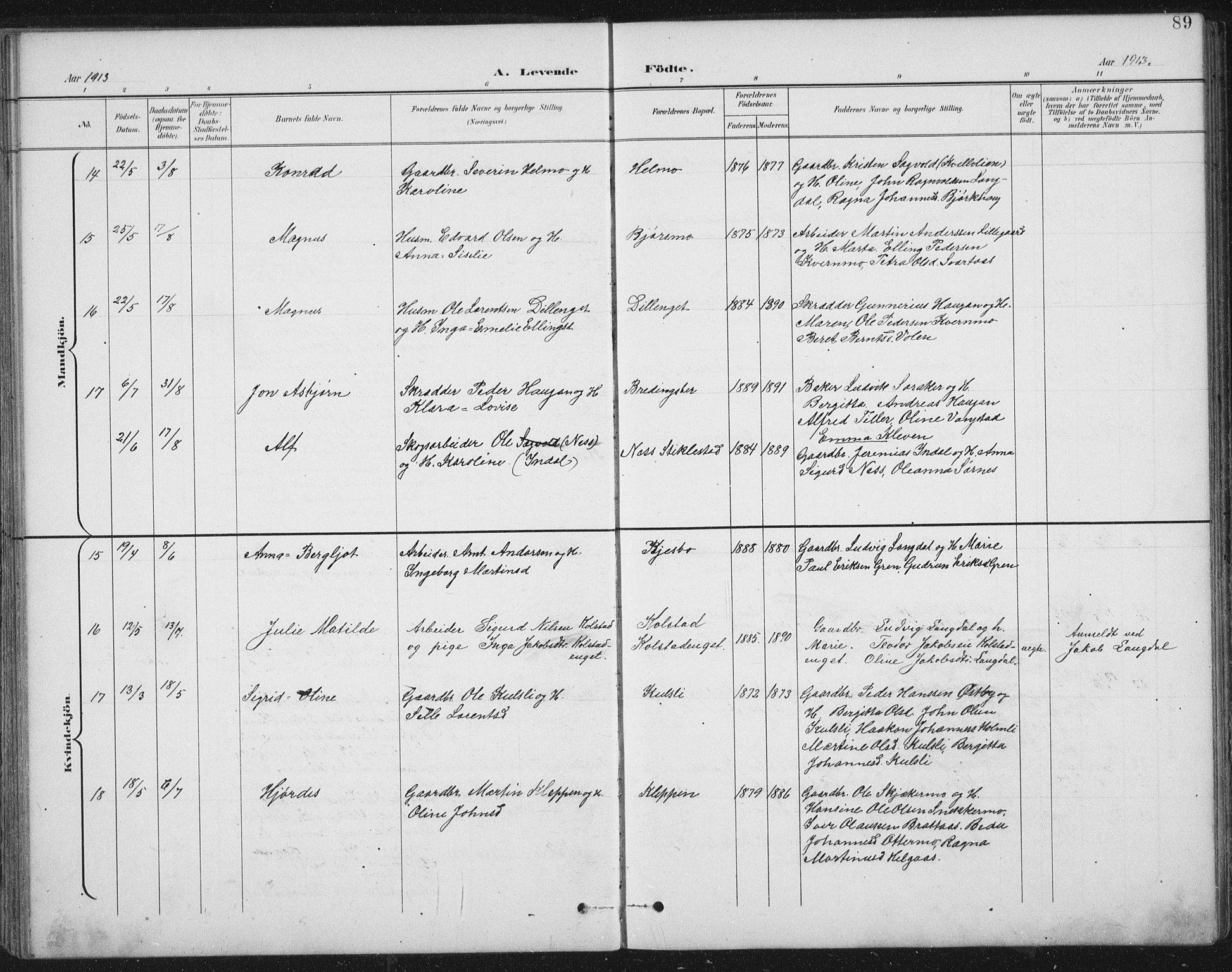 Ministerialprotokoller, klokkerbøker og fødselsregistre - Nord-Trøndelag, AV/SAT-A-1458/724/L0269: Parish register (copy) no. 724C05, 1899-1920, p. 89