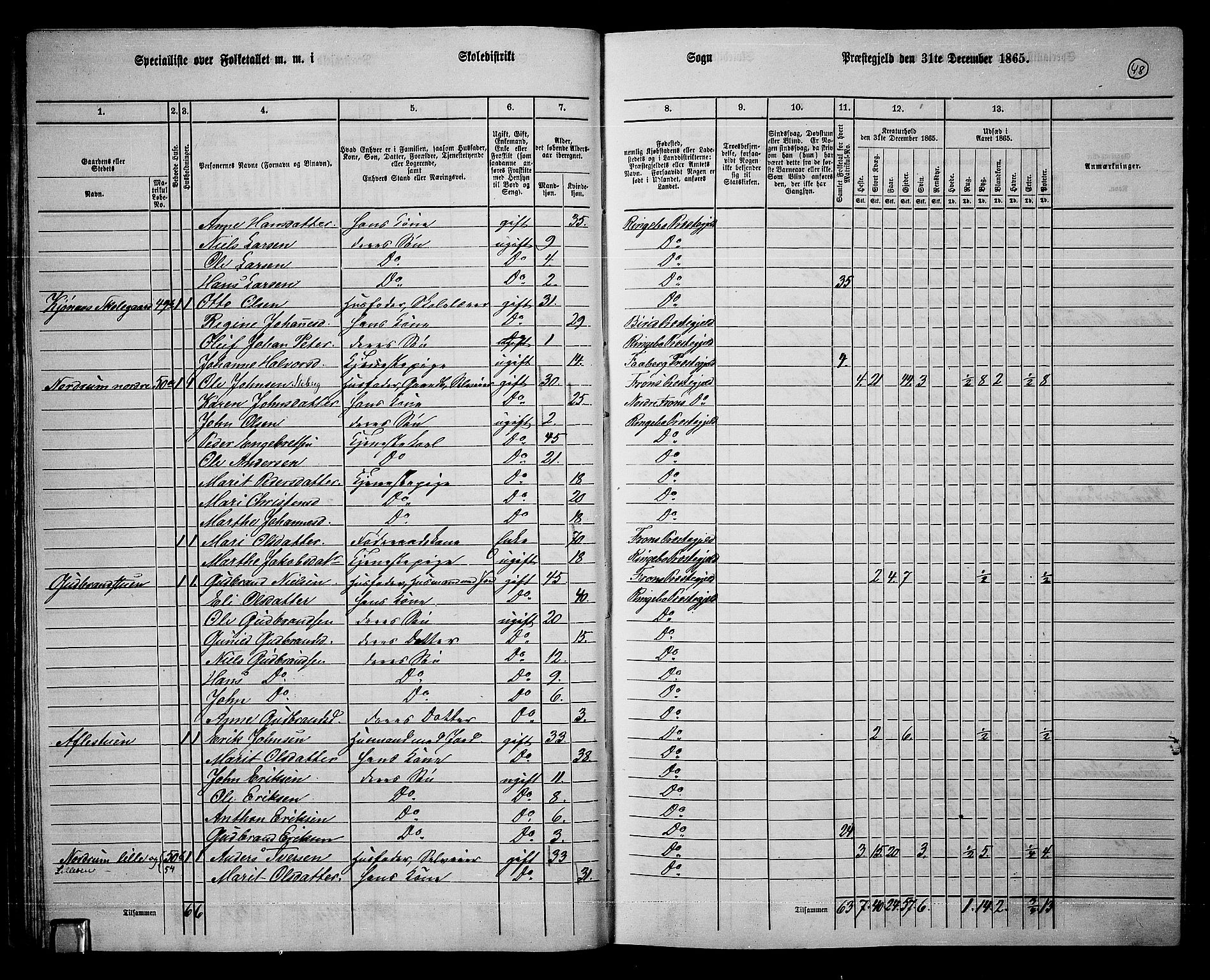 RA, 1865 census for Ringebu, 1865, p. 39