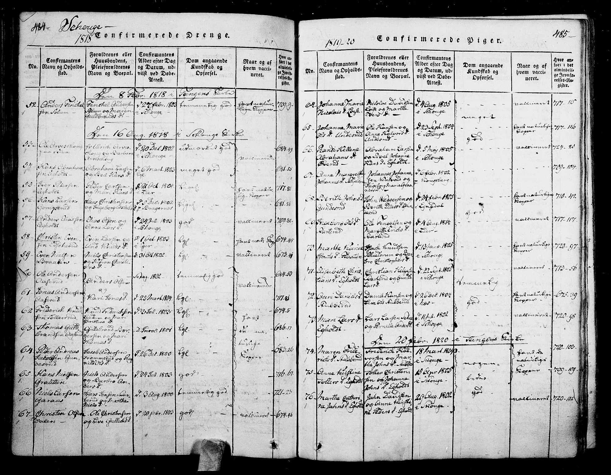 Skoger kirkebøker, SAKO/A-59/F/Fa/L0002: Parish register (official) no. I 2 /1, 1814-1842, p. 484-485