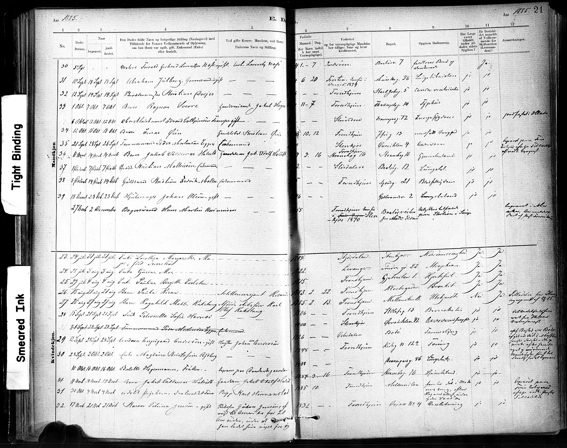 Ministerialprotokoller, klokkerbøker og fødselsregistre - Sør-Trøndelag, SAT/A-1456/602/L0120: Parish register (official) no. 602A18, 1880-1913, p. 21