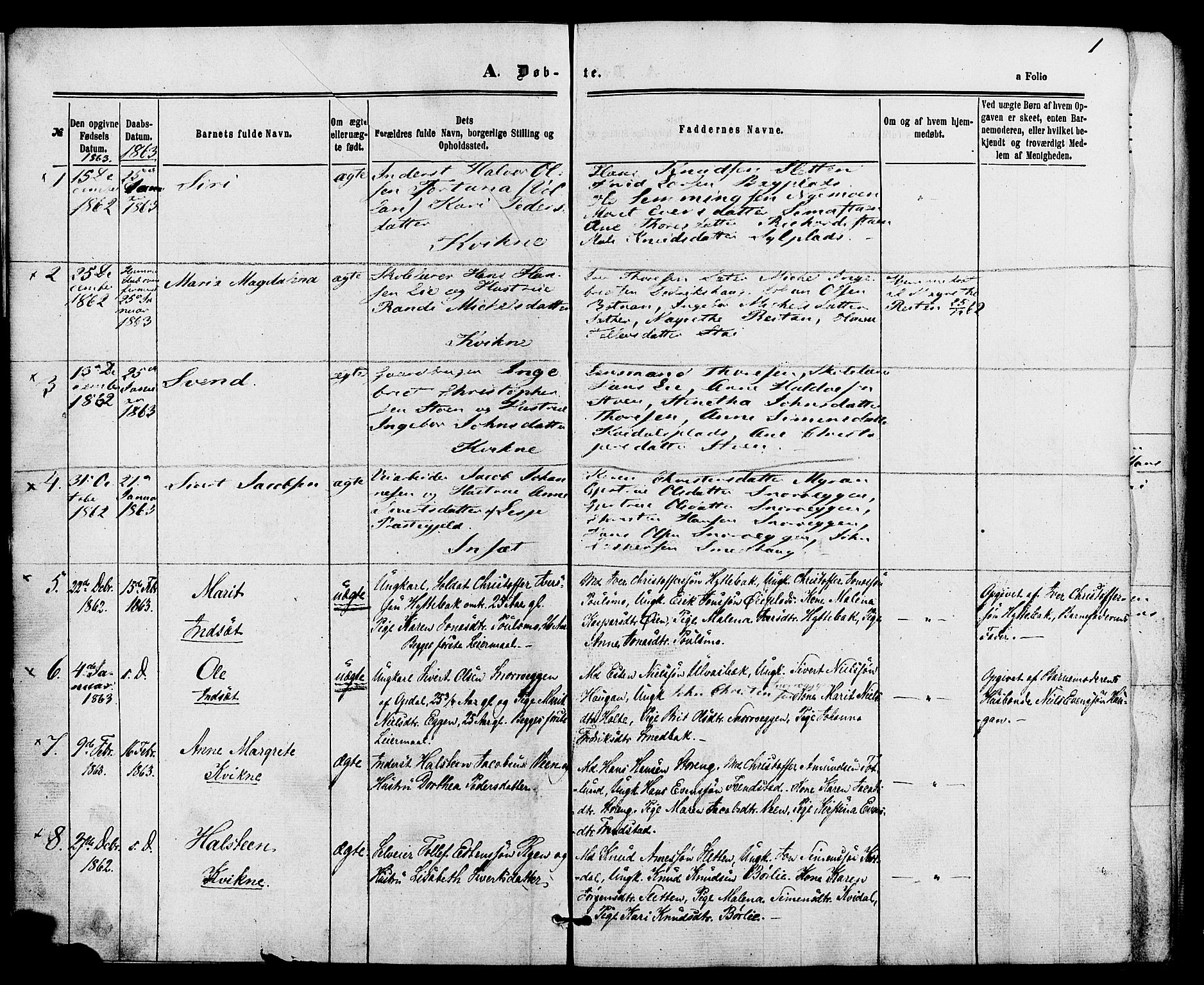 Kvikne prestekontor, SAH/PREST-064/H/Ha/Haa/L0006: Parish register (official) no. 6, 1863-1886, p. 1