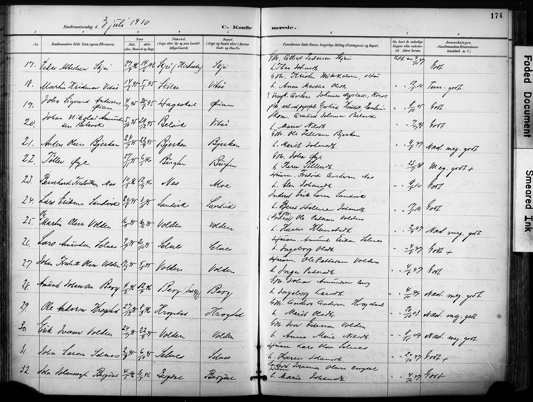 Ministerialprotokoller, klokkerbøker og fødselsregistre - Sør-Trøndelag, AV/SAT-A-1456/630/L0497: Parish register (official) no. 630A10, 1896-1910, p. 174