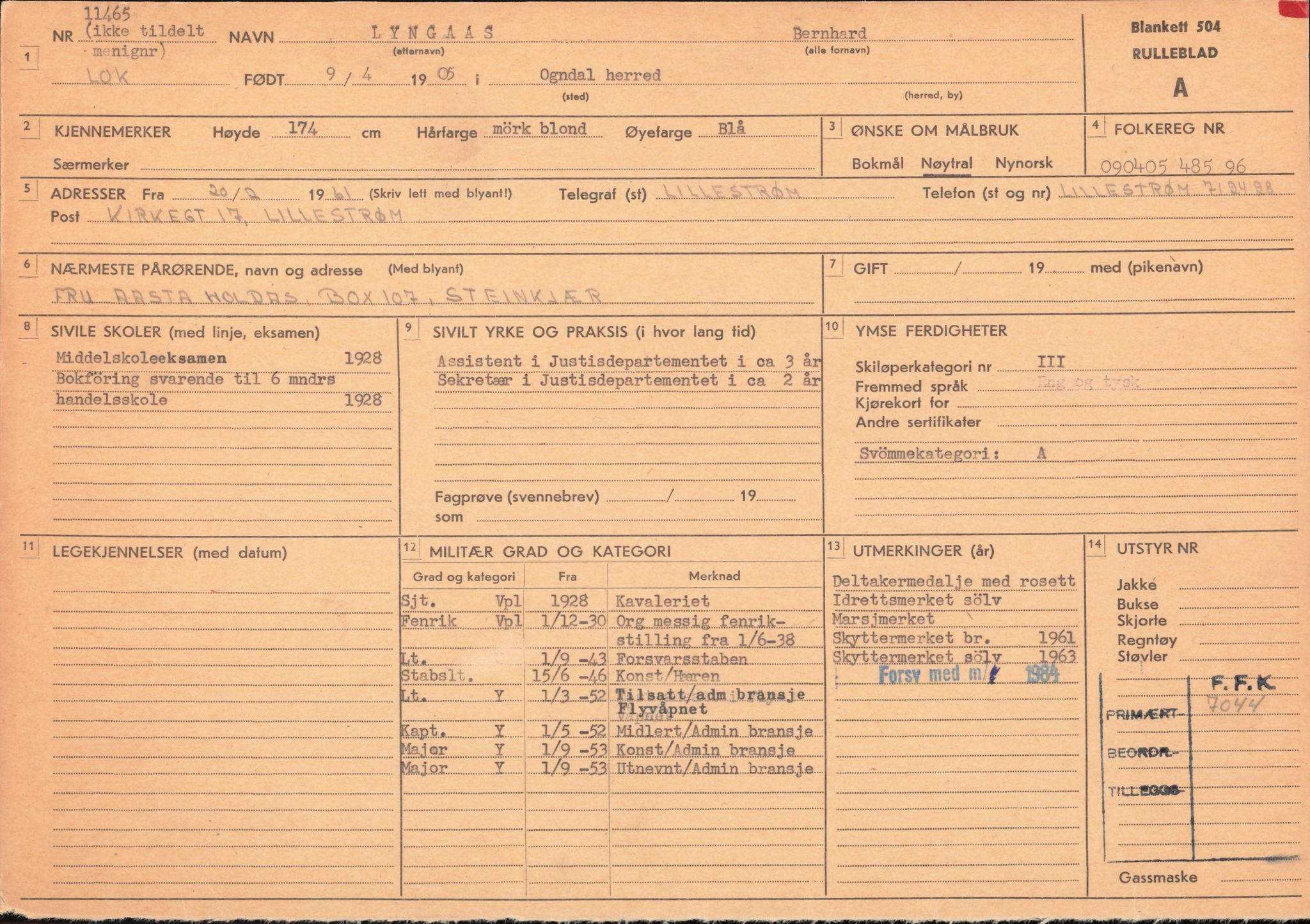 Forsvaret, Forsvarets overkommando/Luftforsvarsstaben, AV/RA-RAFA-4079/P/Pa/L0013: Personellmapper, 1905, p. 434