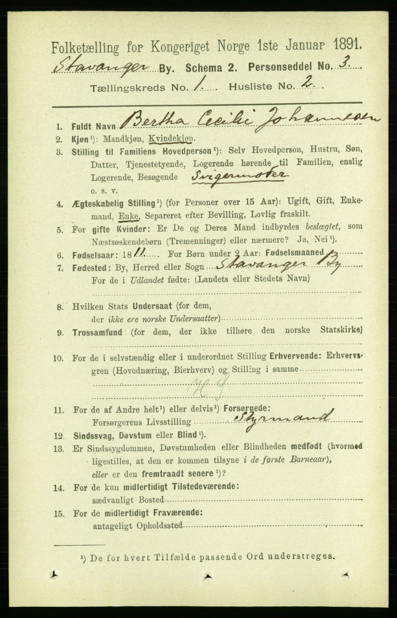 RA, 1891 census for 1103 Stavanger, 1891, p. 5140