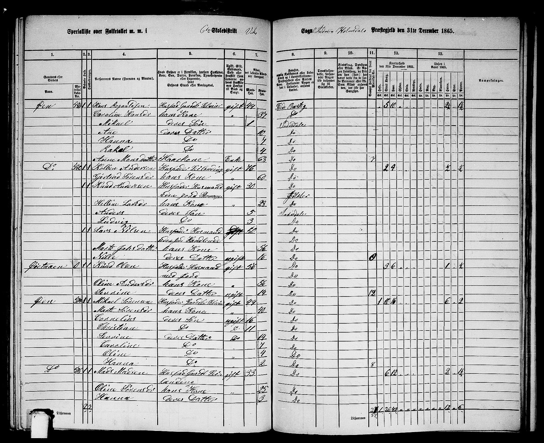 RA, 1865 census for Indre Holmedal, 1865, p. 136