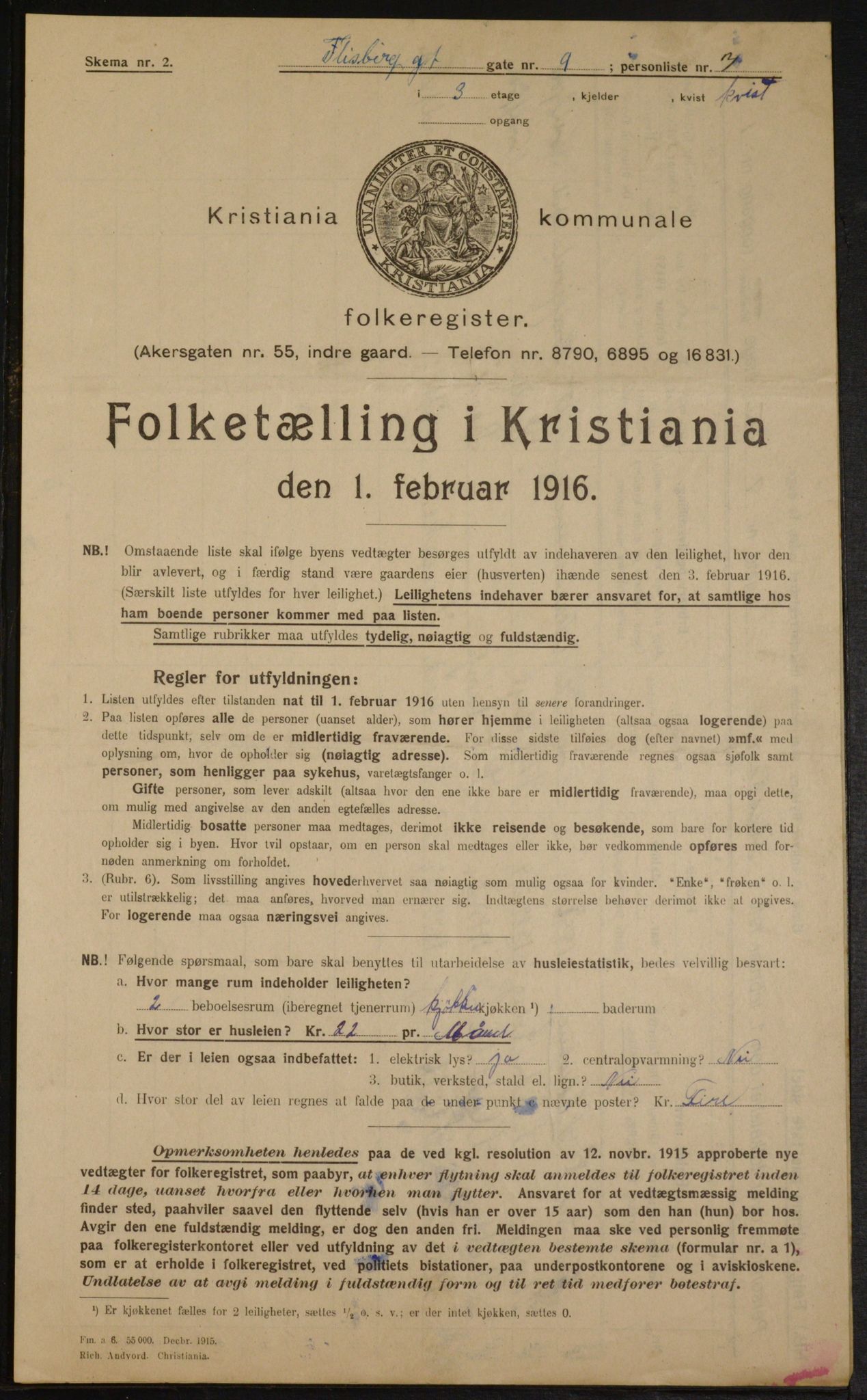 OBA, Municipal Census 1916 for Kristiania, 1916, p. 25058