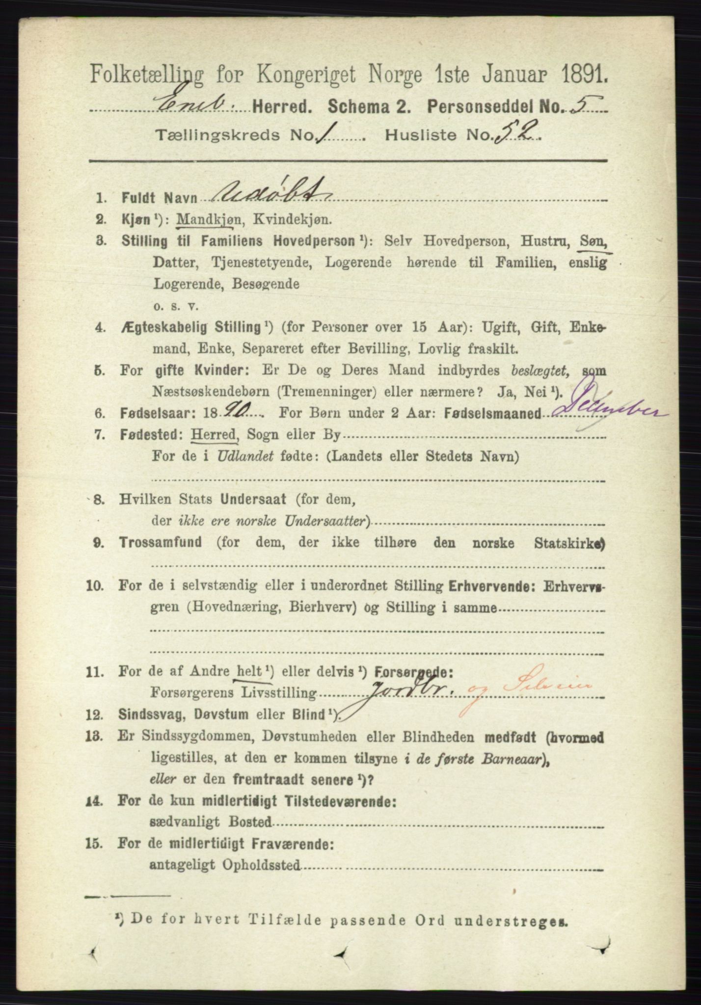 RA, 1891 census for 0229 Enebakk, 1891, p. 388