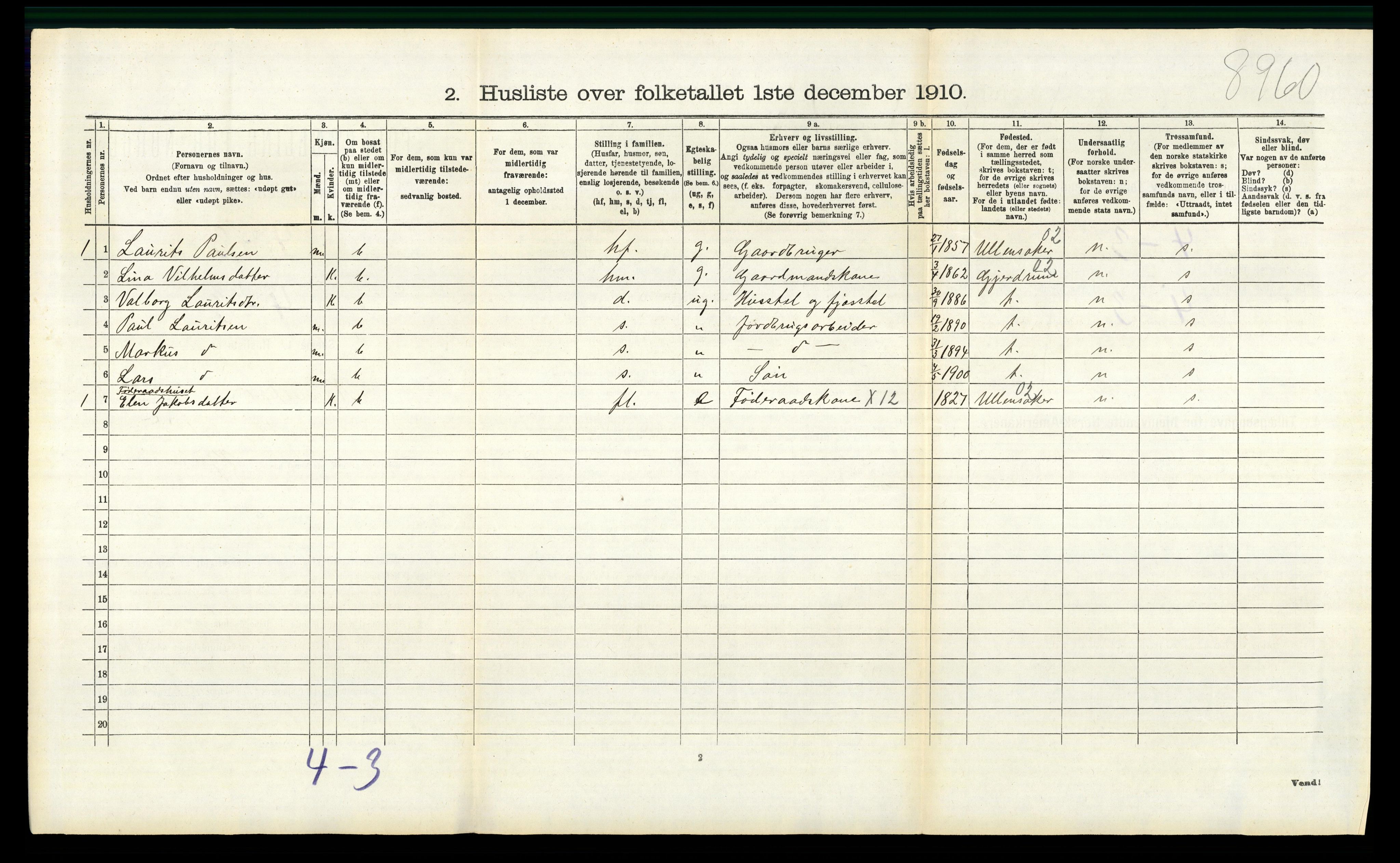 RA, 1910 census for Nannestad, 1910, p. 526