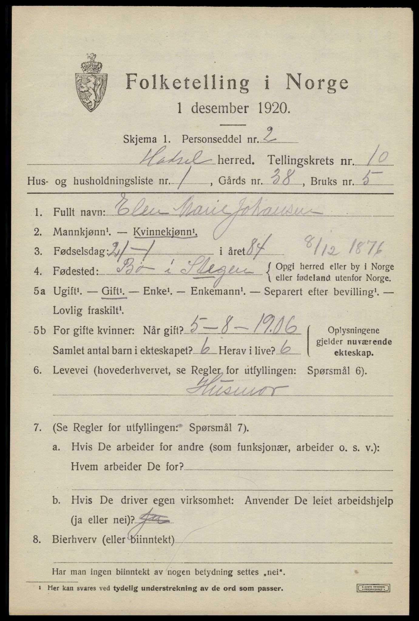 SAT, 1920 census for Hadsel, 1920, p. 8130