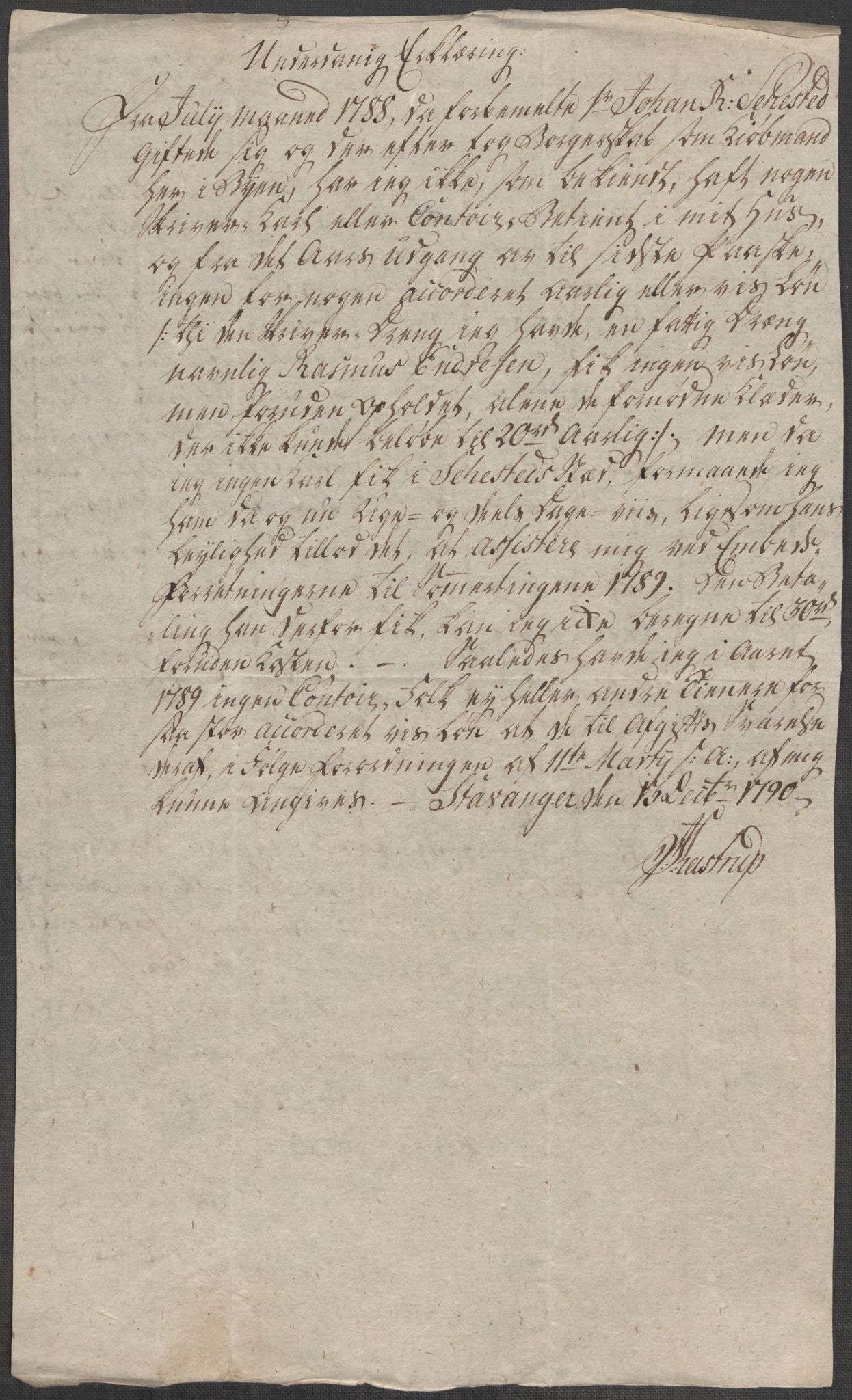 Rentekammeret inntil 1814, Reviderte regnskaper, Mindre regnskaper, AV/RA-EA-4068/Rf/Rfe/L0045: Stavanger, Stjørdal og Verdal fogderi, 1789, p. 10