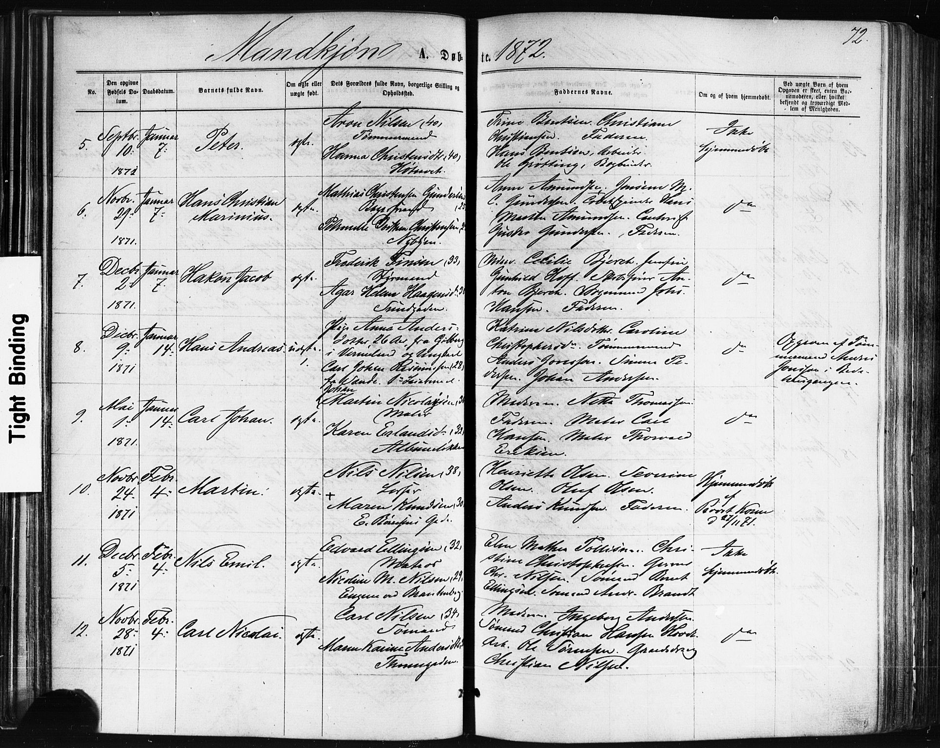 Bragernes kirkebøker, AV/SAKO-A-6/F/Fb/L0004: Parish register (official) no. II 4, 1869-1875, p. 72