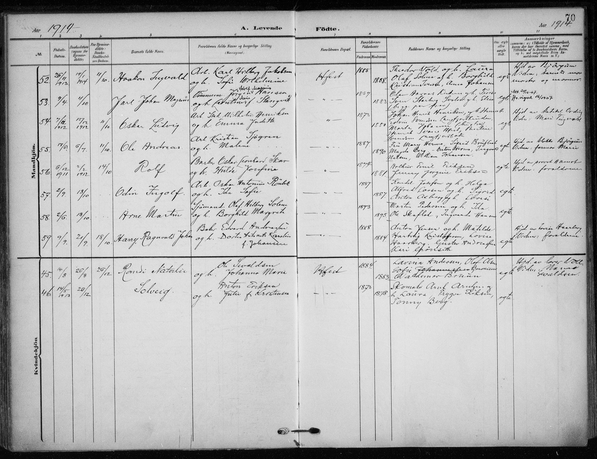 Hammerfest sokneprestkontor, SATØ/S-1347/H/Ha/L0014.kirke: Parish register (official) no. 14, 1906-1916, p. 70