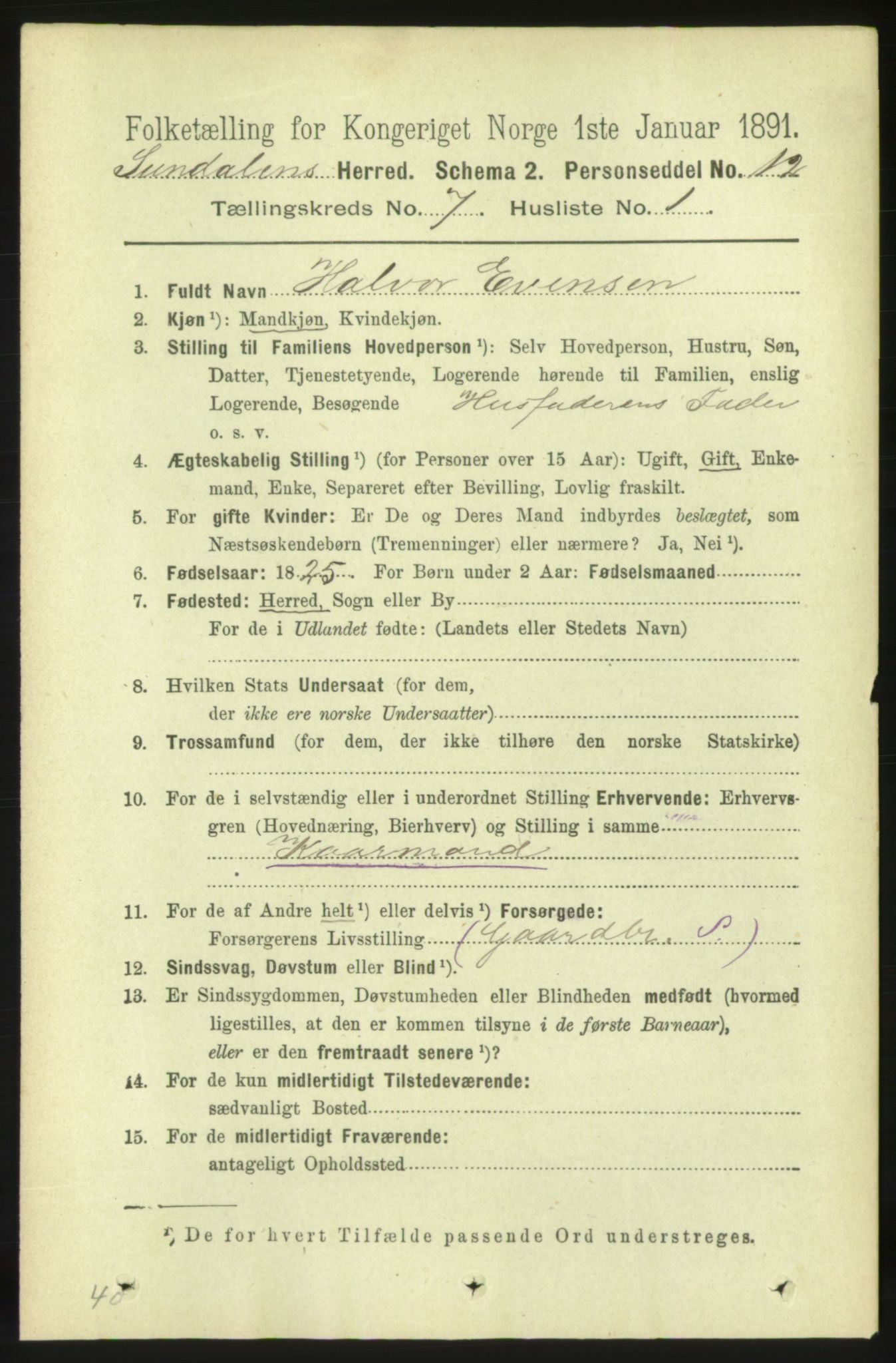 RA, 1891 census for 1563 Sunndal, 1891, p. 1805