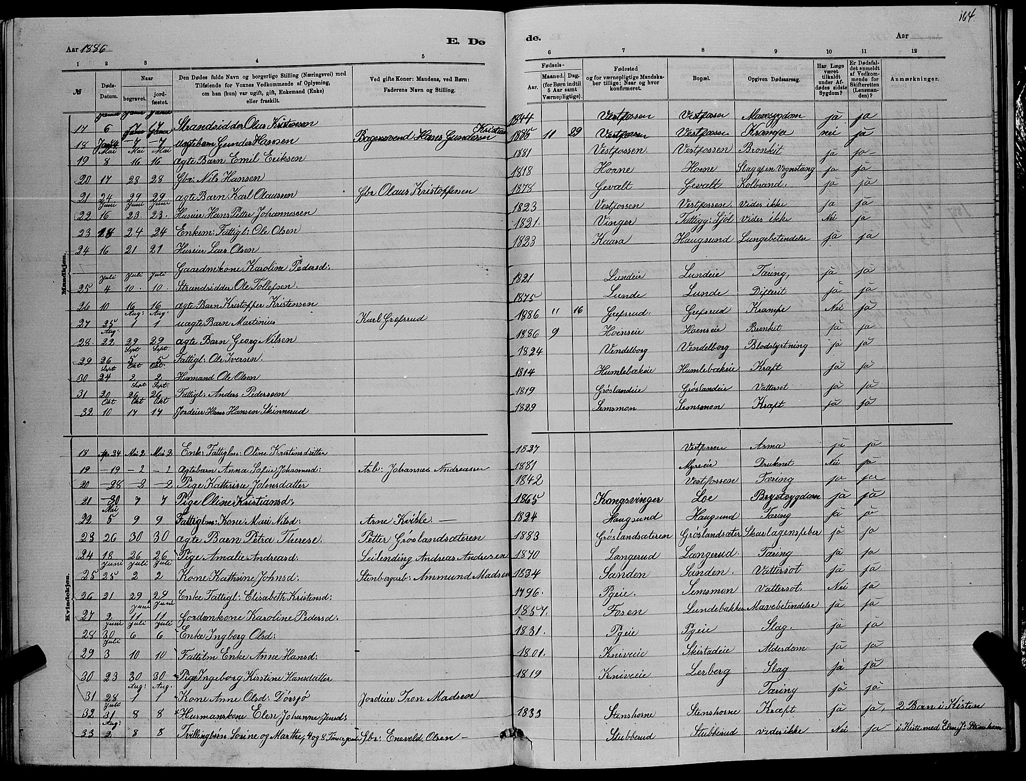 Eiker kirkebøker, SAKO/A-4/G/Ga/L0005: Parish register (copy) no. I 5, 1878-1887, p. 164