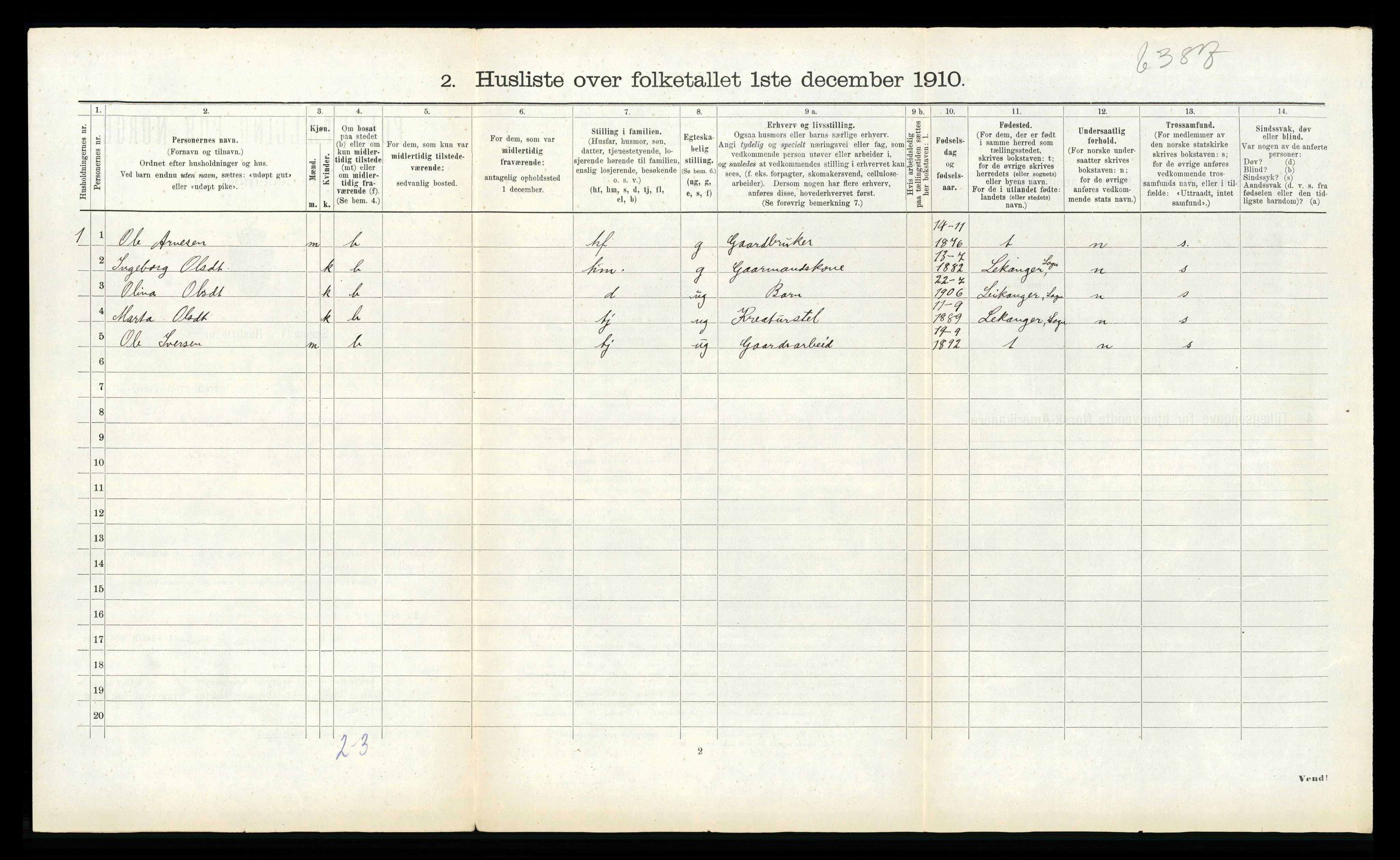 RA, 1910 census for Vik, 1910, p. 58