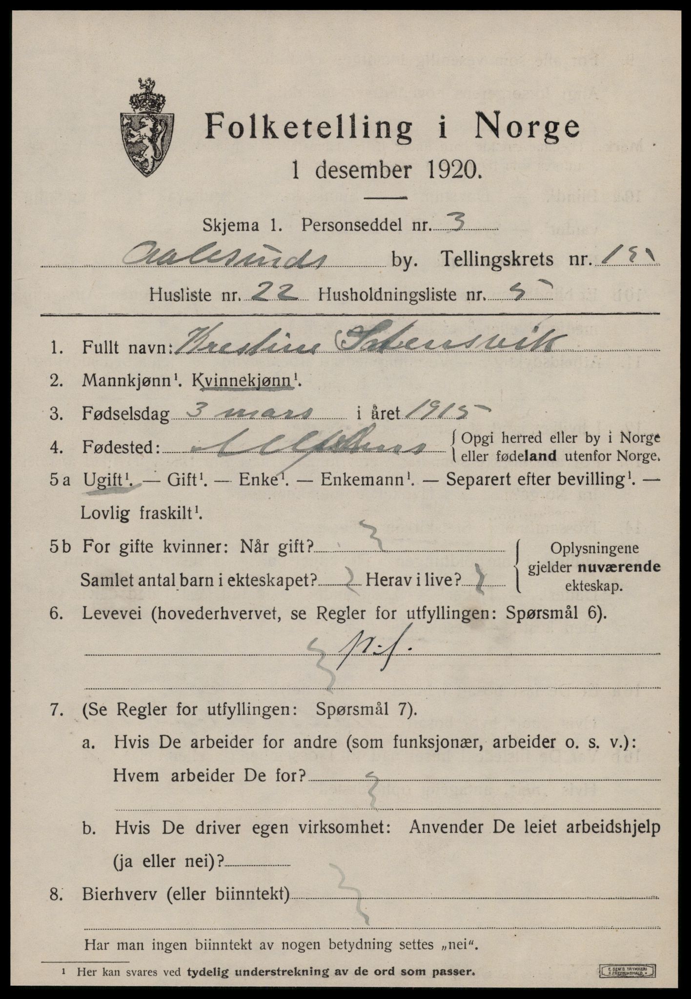 SAT, 1920 census for Ålesund, 1920, p. 30268