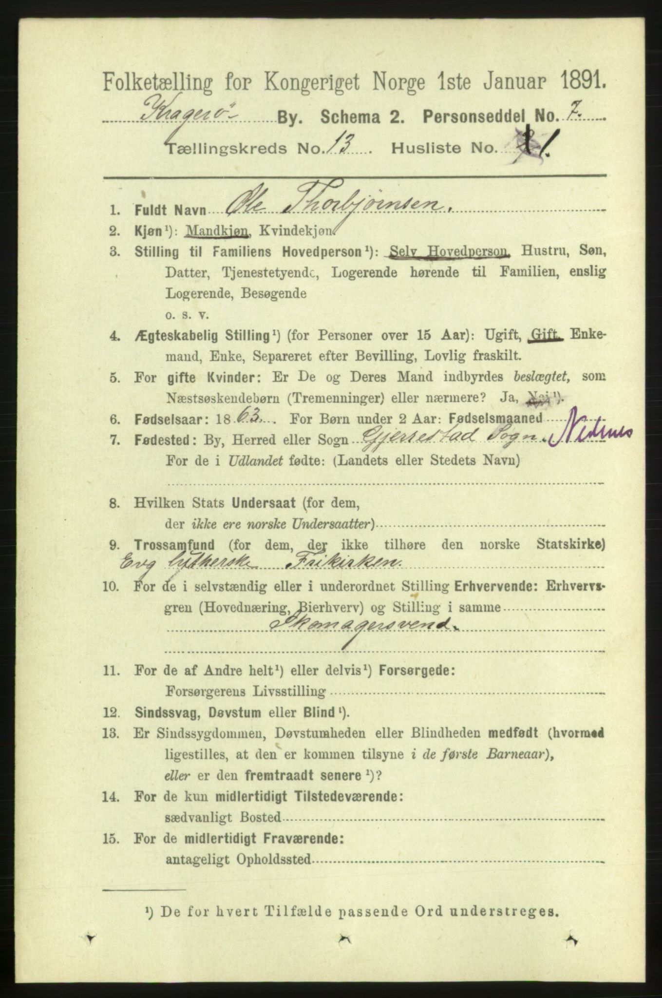 RA, 1891 census for 0801 Kragerø, 1891, p. 3981