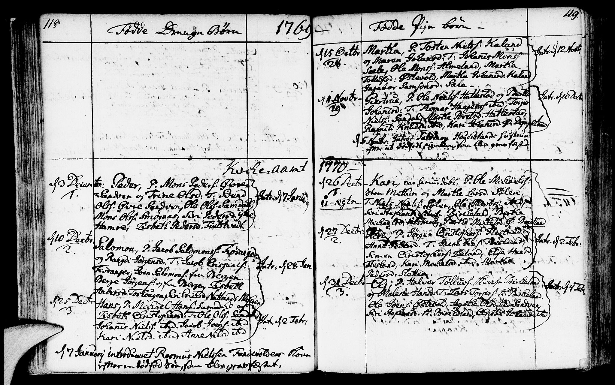 Fana Sokneprestembete, AV/SAB-A-75101/H/Haa/Haaa/L0004: Parish register (official) no. A 4, 1757-1774, p. 118-119