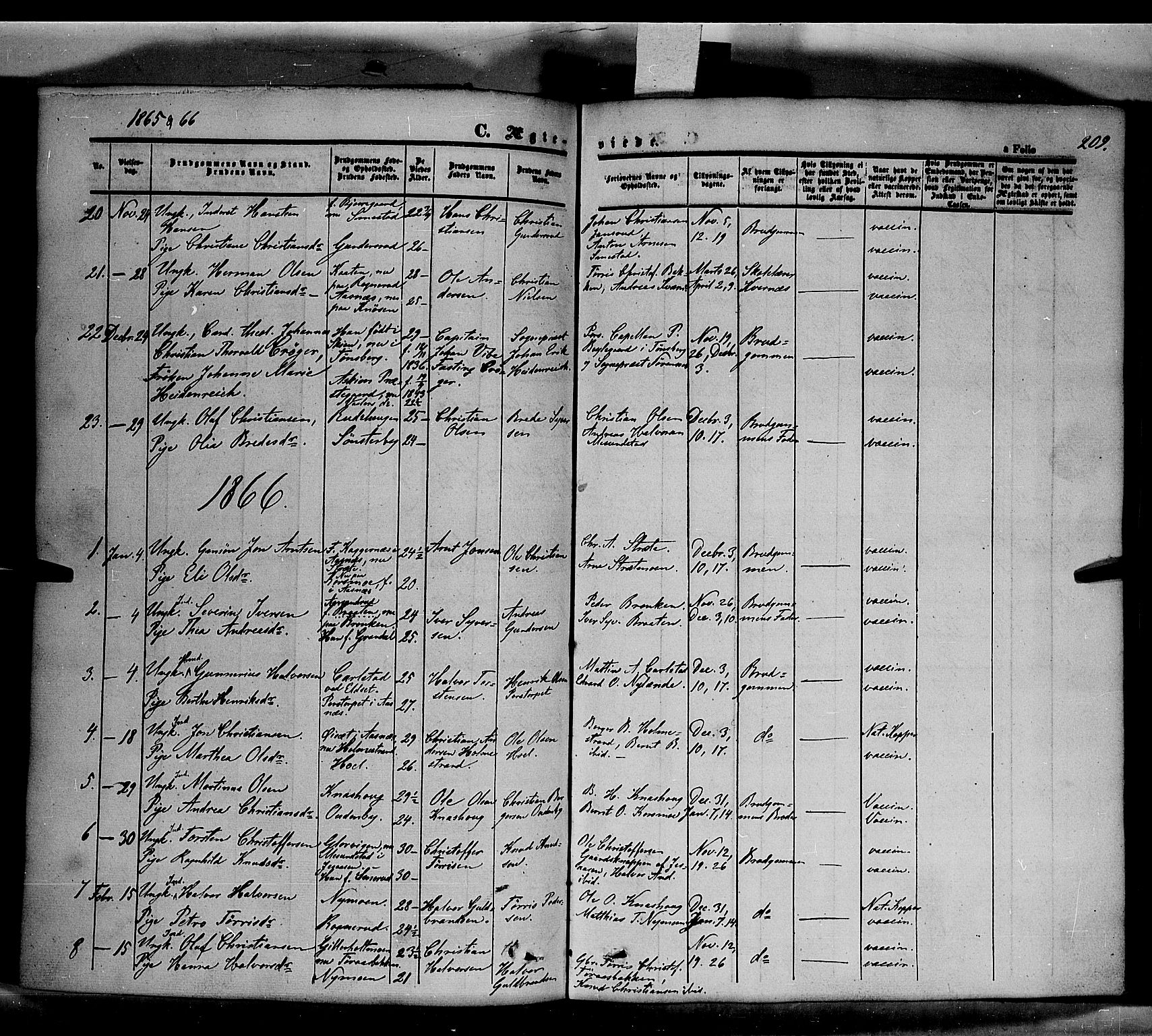 Våler prestekontor, Hedmark, AV/SAH-PREST-040/H/Ha/Haa/L0001: Parish register (official) no. 1, 1849-1878, p. 209