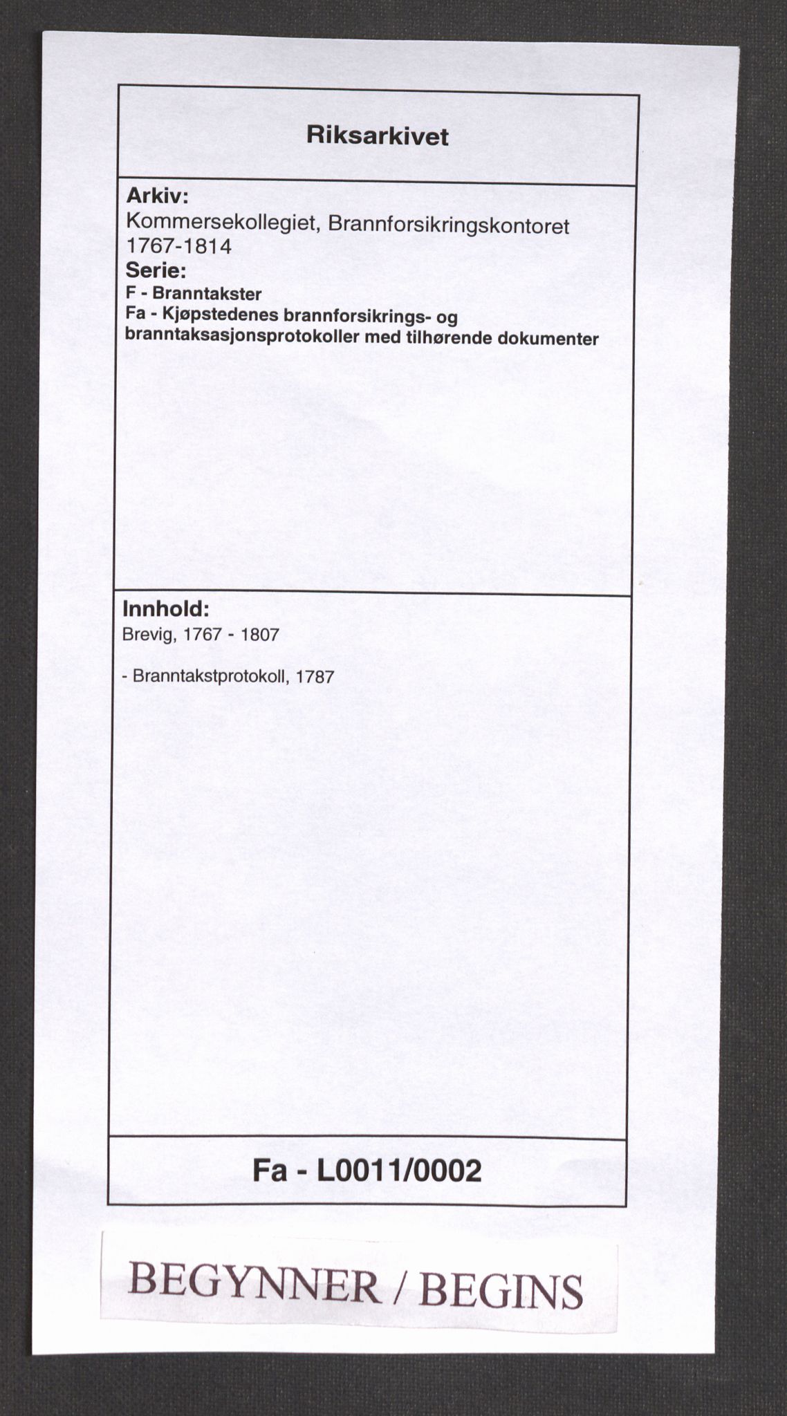 Kommersekollegiet, Brannforsikringskontoret 1767-1814, RA/EA-5458/F/Fa/L0011/0002: Brevik / Branntakstprotokoll, 1787