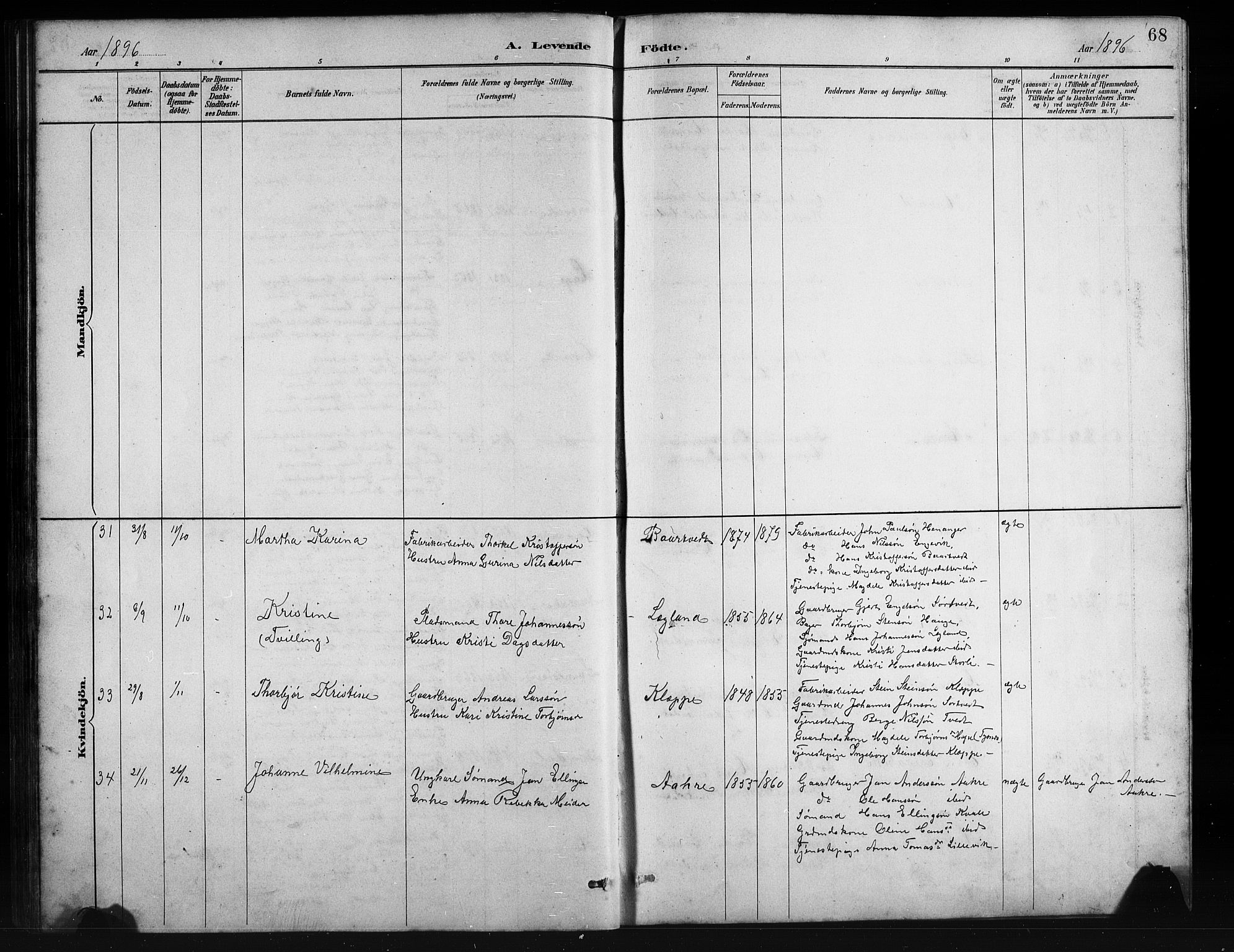 Fusa sokneprestembete, SAB/A-75401/H/Hab: Parish register (copy) no. C 2, 1886-1926, p. 68