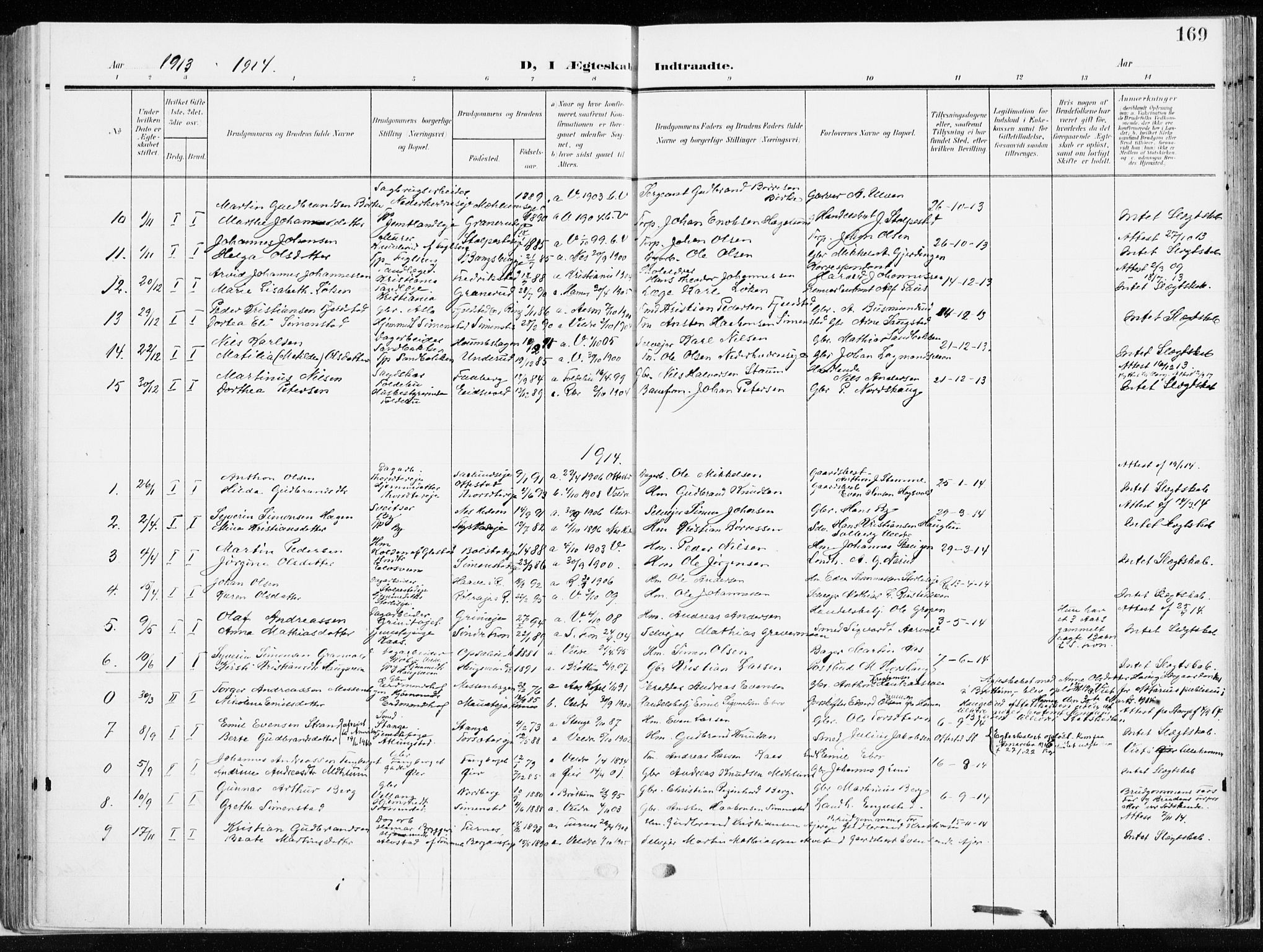 Ringsaker prestekontor, SAH/PREST-014/K/Ka/L0019: Parish register (official) no. 19, 1905-1920, p. 169