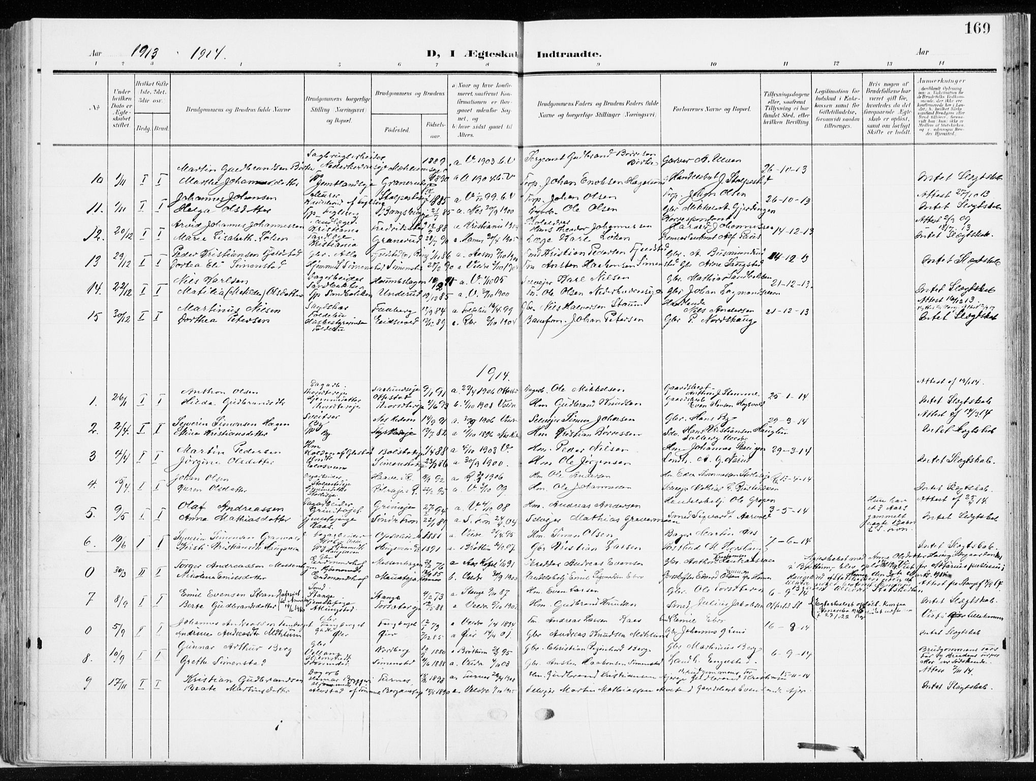 Ringsaker prestekontor, AV/SAH-PREST-014/K/Ka/L0019: Parish register (official) no. 19, 1905-1920, p. 169