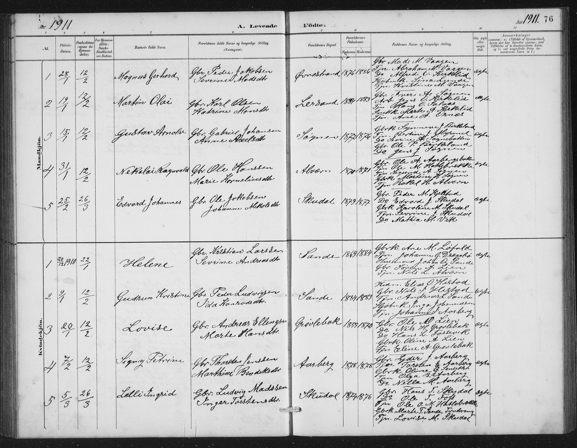 Gaular sokneprestembete, SAB/A-80001/H/Hab: Parish register (copy) no. A 4, 1889-1912, p. 76