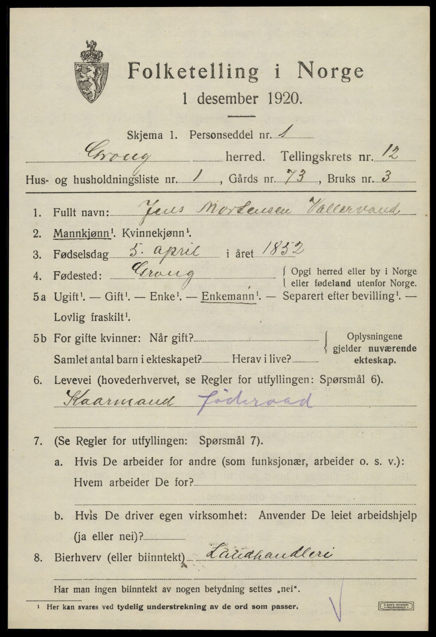 SAT, 1920 census for Grong, 1920, p. 6525