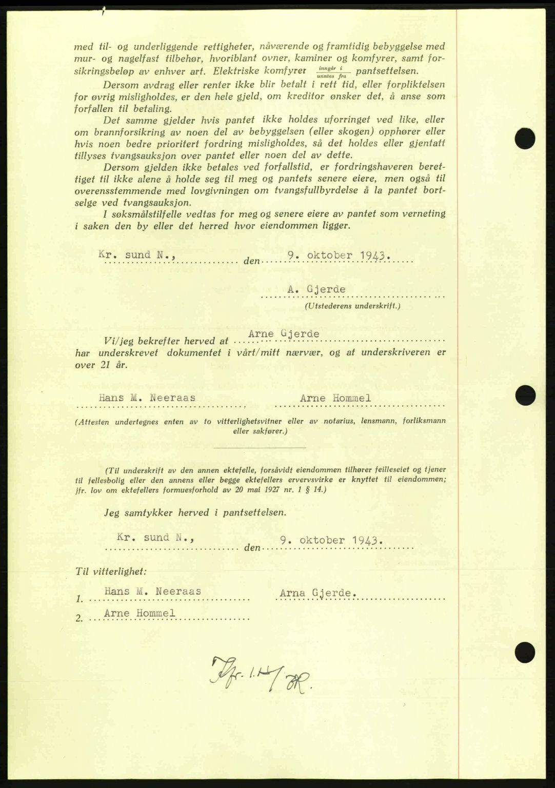 Nordmøre sorenskriveri, AV/SAT-A-4132/1/2/2Ca: Mortgage book no. B91, 1943-1944, Diary no: : 2260/1943