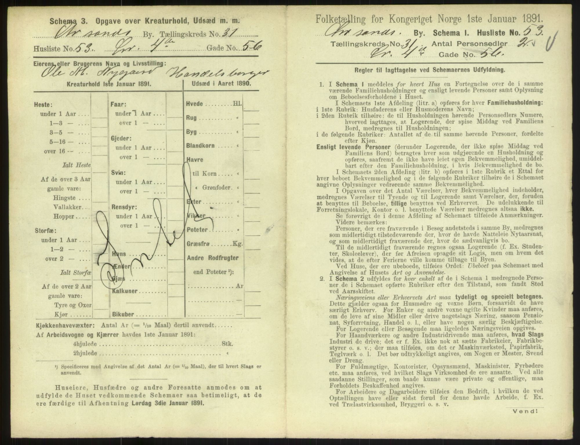 RA, 1891 census for 1001 Kristiansand, 1891, p. 1692