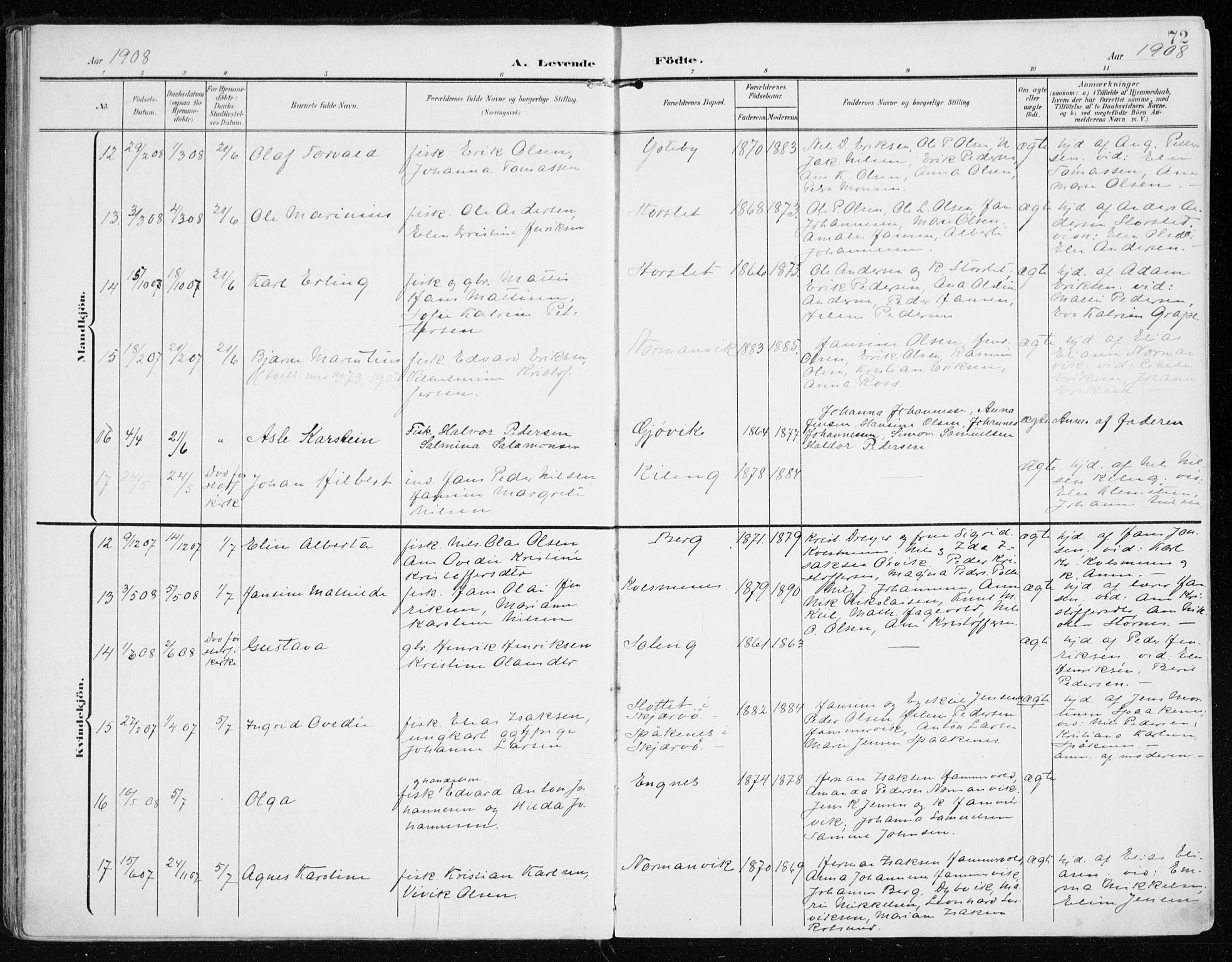 Lyngen sokneprestembete, AV/SATØ-S-1289/H/He/Hea/L0011kirke: Parish register (official) no. 11, 1903-1913, p. 72