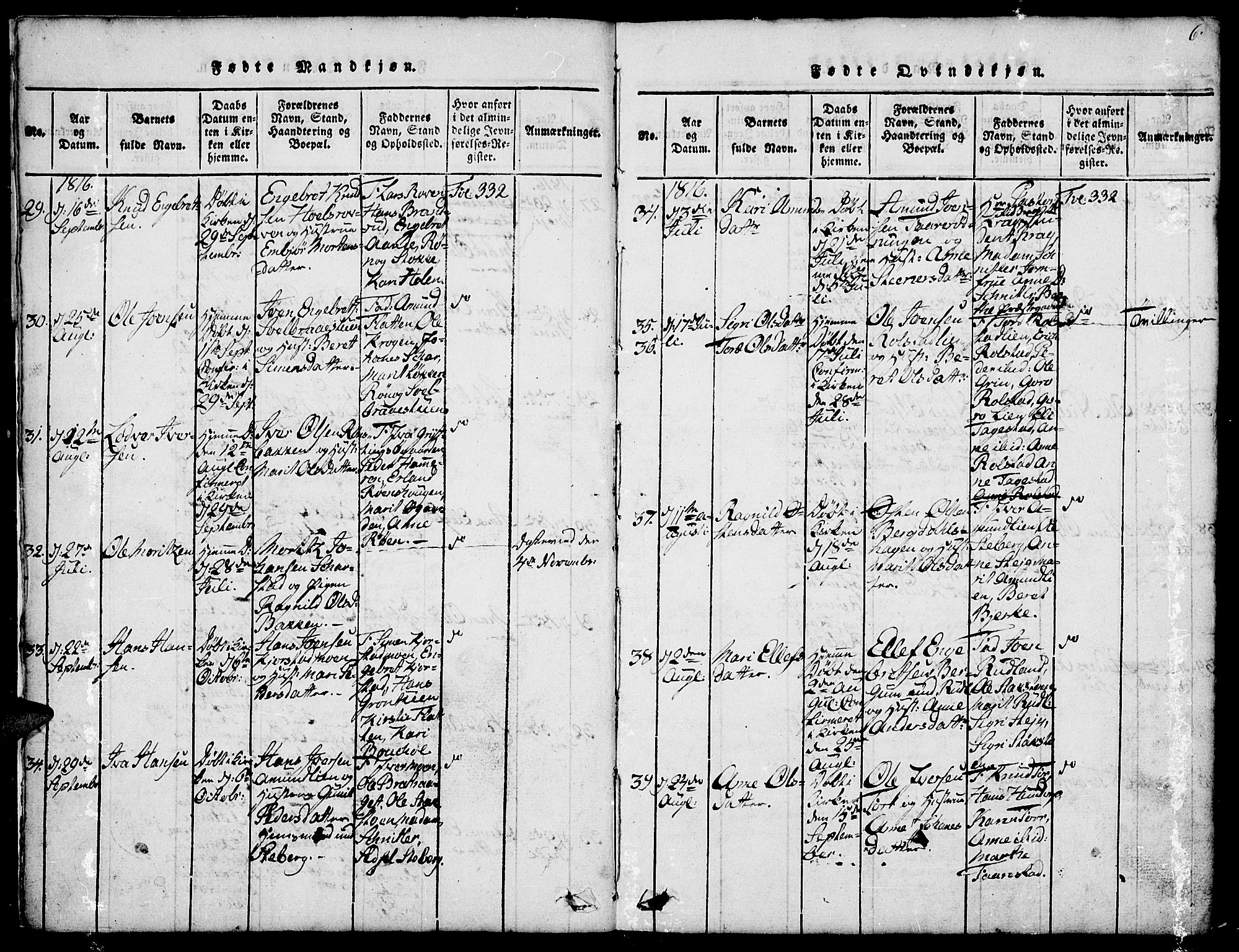 Fron prestekontor, AV/SAH-PREST-078/H/Ha/Hab/L0001: Parish register (copy) no. 1, 1816-1843, p. 6