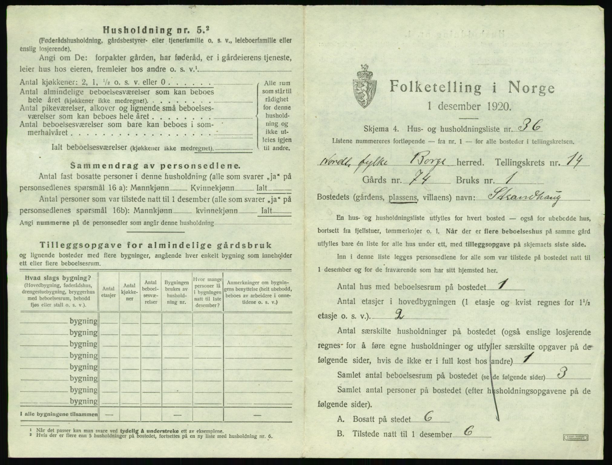 SAT, 1920 census for Borge, 1920, p. 1543