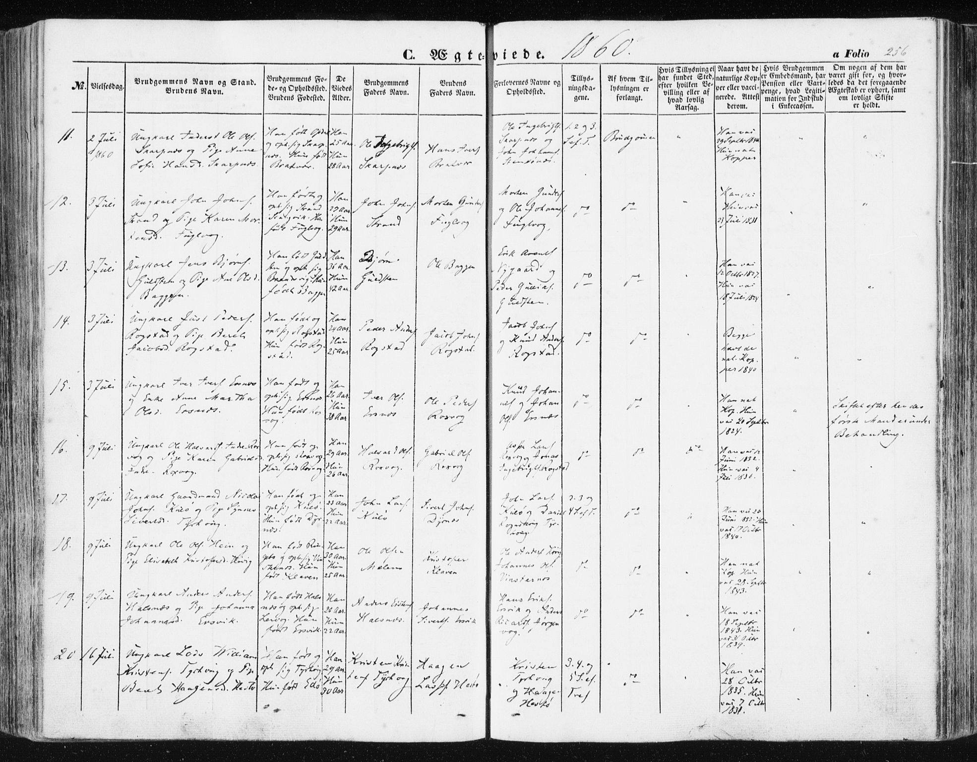 Ministerialprotokoller, klokkerbøker og fødselsregistre - Møre og Romsdal, AV/SAT-A-1454/581/L0937: Parish register (official) no. 581A05, 1853-1872, p. 256